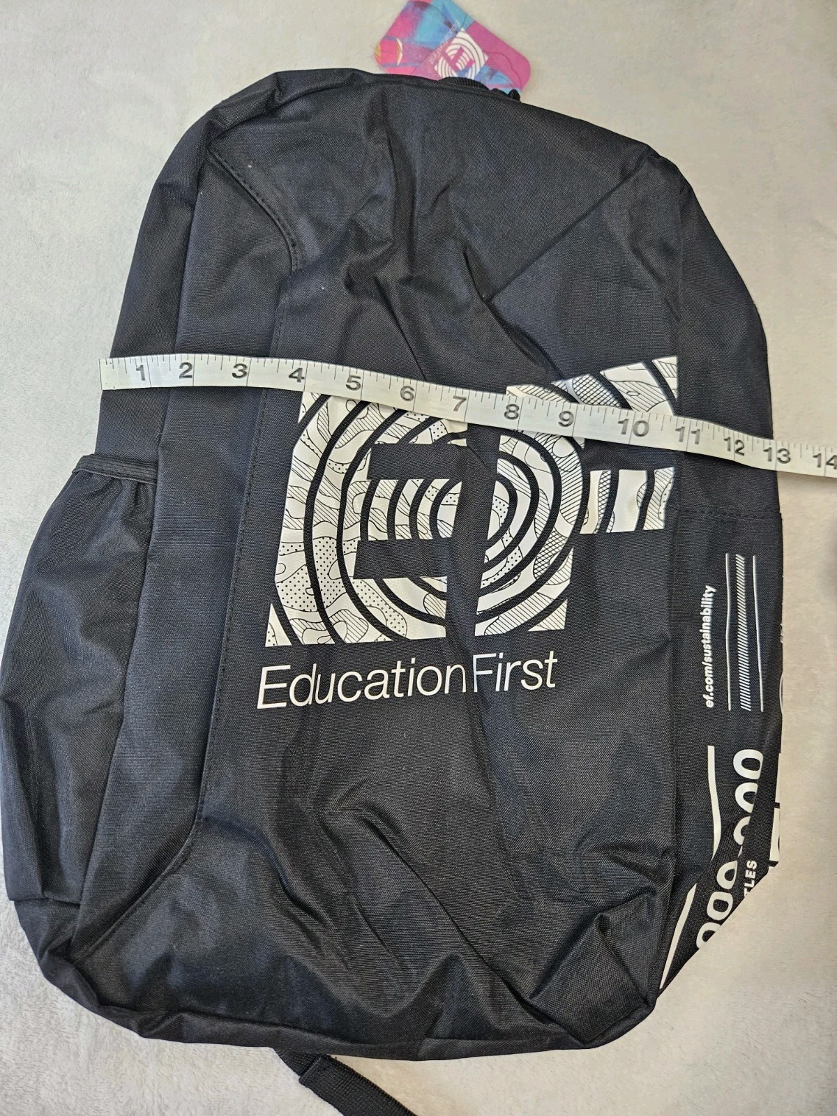 Education First (EF) Backpack Black And White. NWT 2025. Recycled material 18″