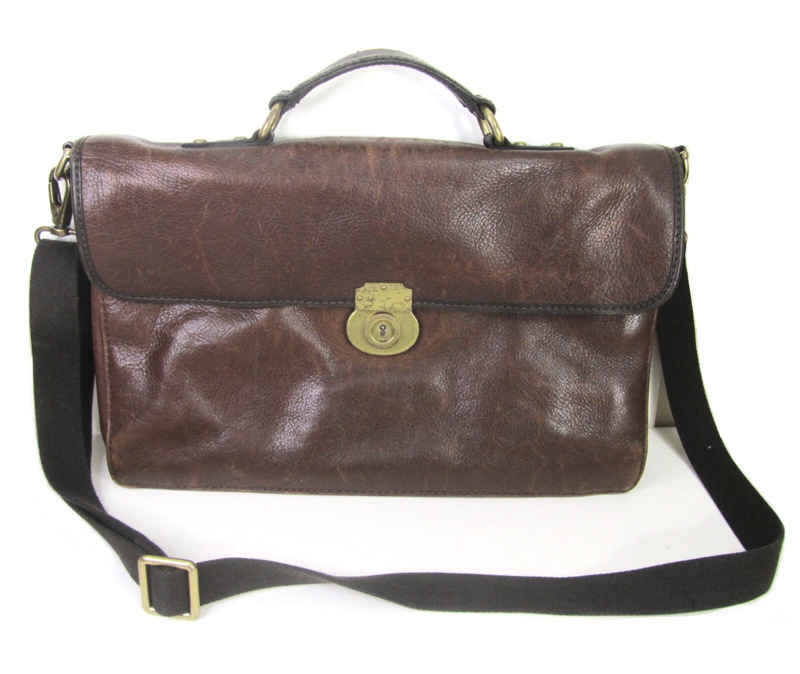 Vintage Fossil Leather Briefcase Messenger Shoulder Bag Brown Laptop Case Strap