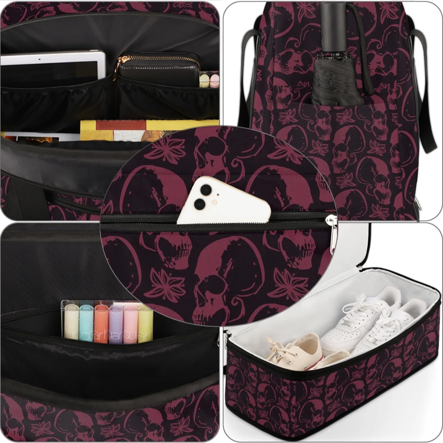 Halloween Spooky Skull Foldable Travel Duffel Bag Tote Carry On Luggage Sport…