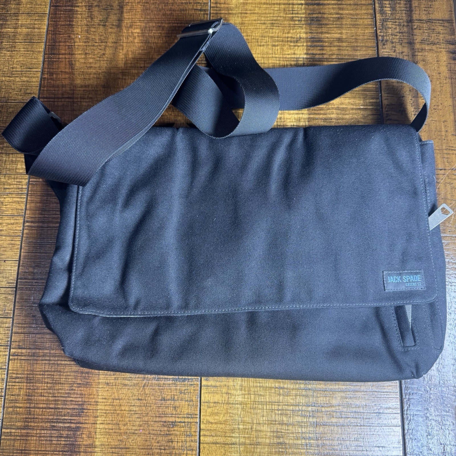 Jack Spade Greene St Messenger Bag Black Canvas Laptop Commuter Bag EUC