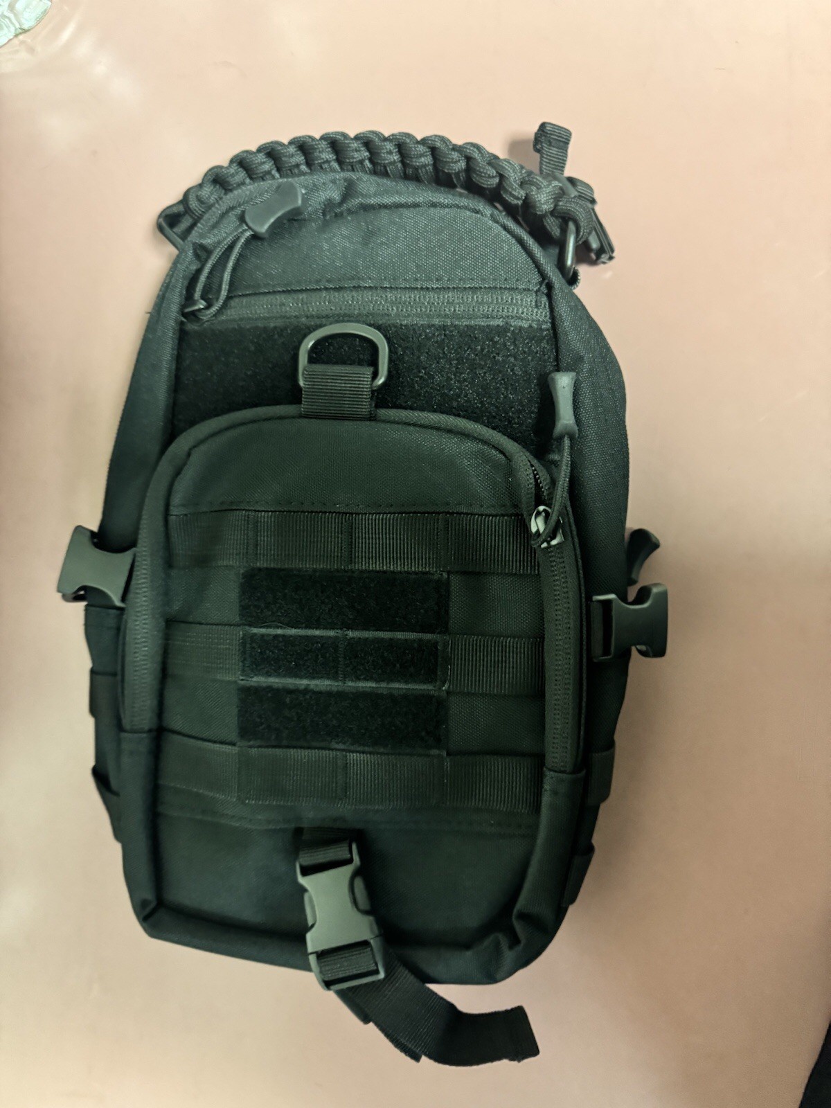 Men’s BLACK Sling Backpack Chest Crossbody Travel Shoulder Bag. BRAIDED Handle