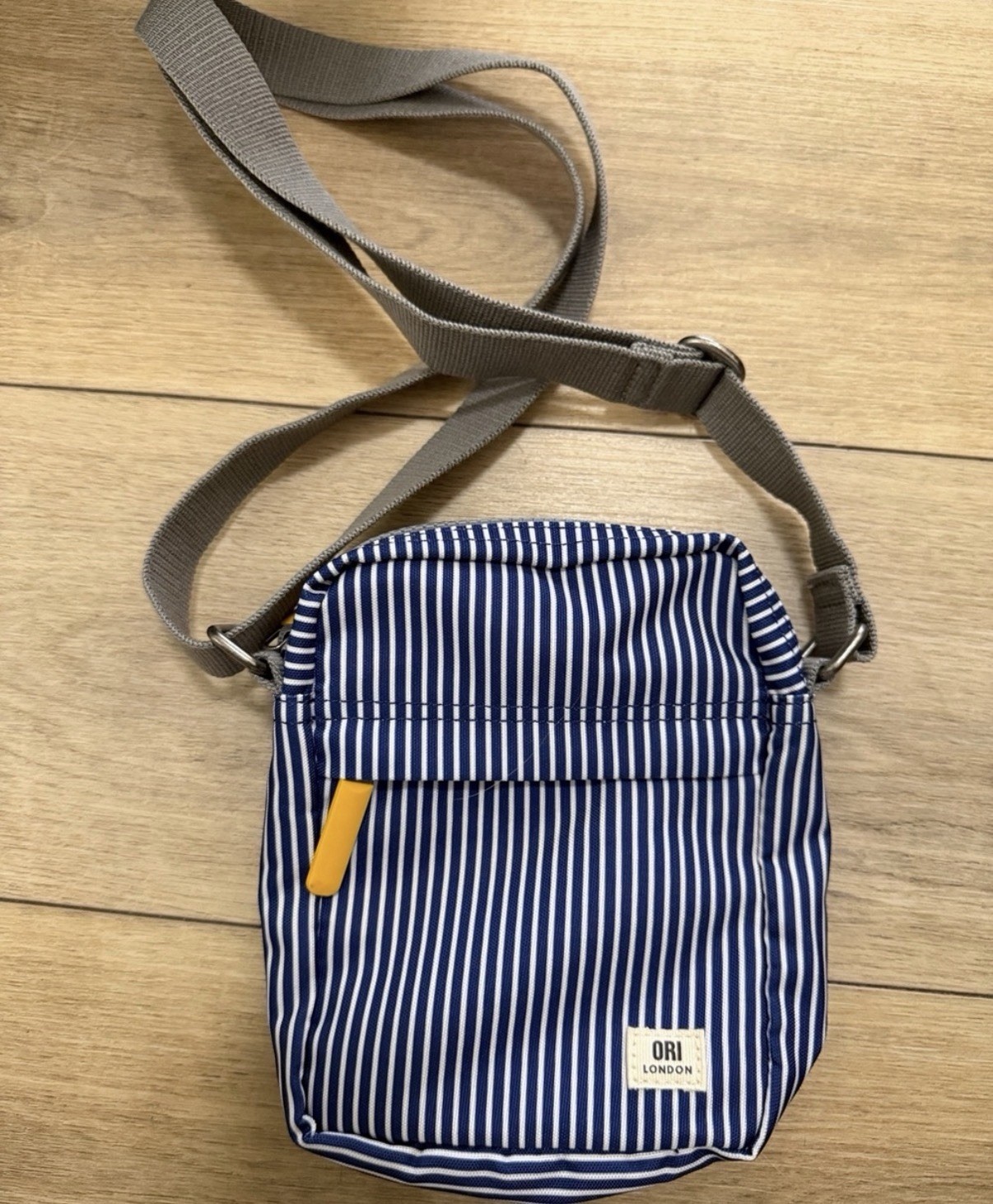 ORI London Blue/White Striped Small Crossbody Bag Zip Inner Pocket Travel