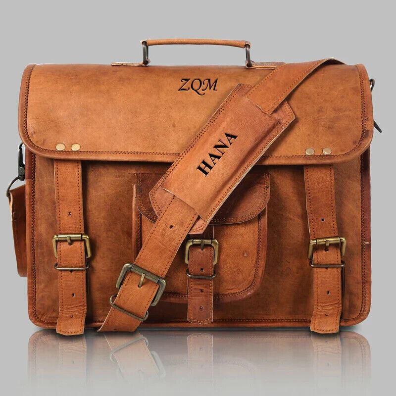 18 Inch Brown Satchel Shoulder Excellent Leather Laptop Genuine Vintage Bag