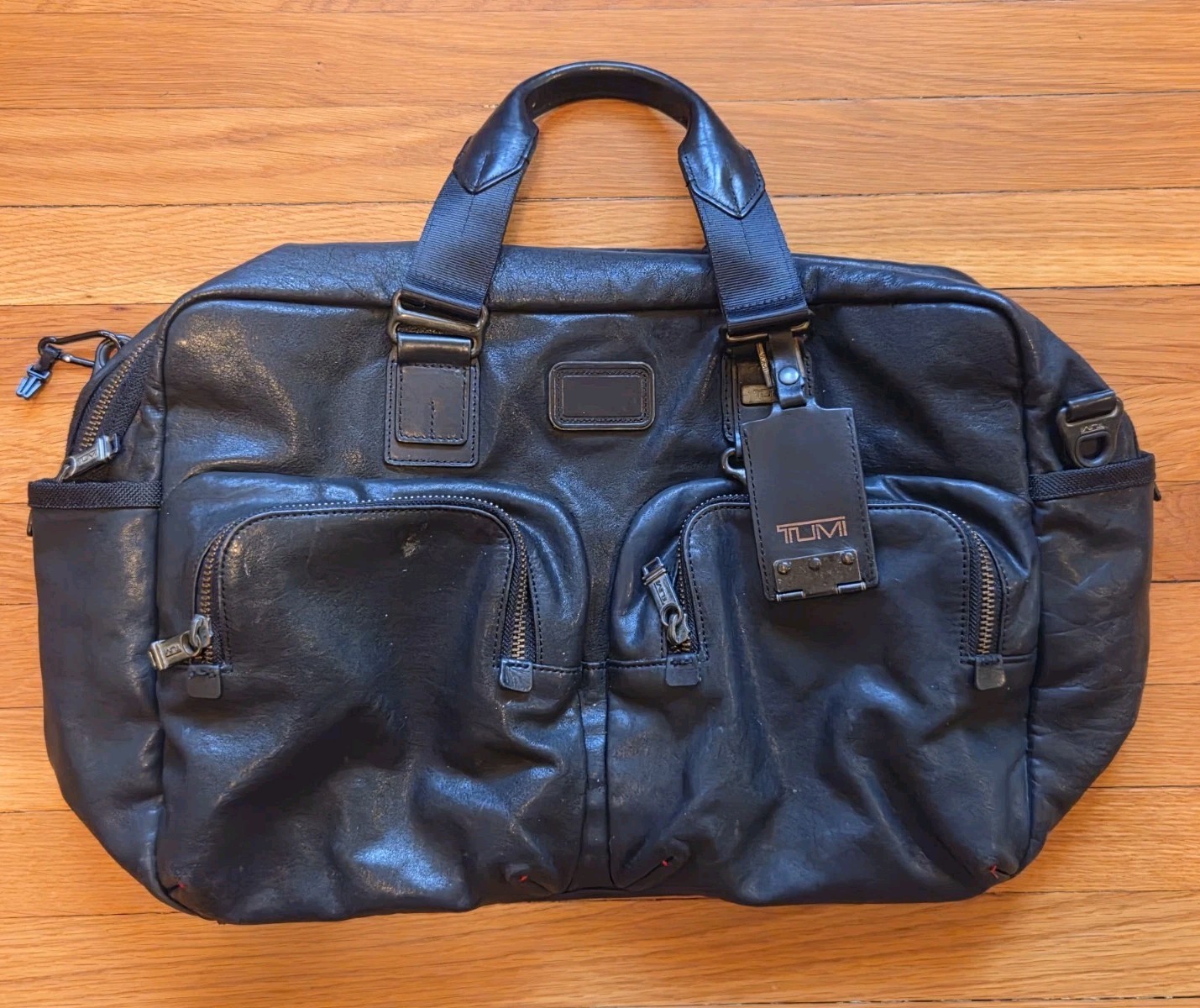 TUMI Alpha Bravo 92340DH2 Black Leather Duffel Brief Bag w/ Strap Pre-owned
