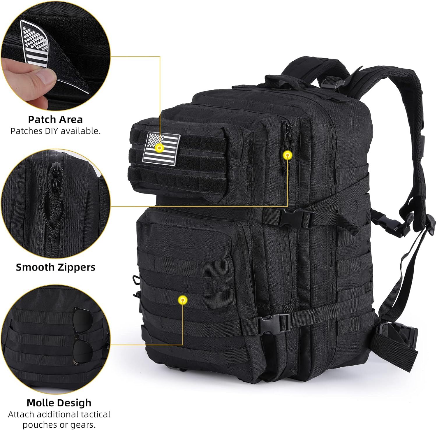 45L Large Military Tactical Backpack Army 3 Day Assault Pack Molle Bag Rucksack