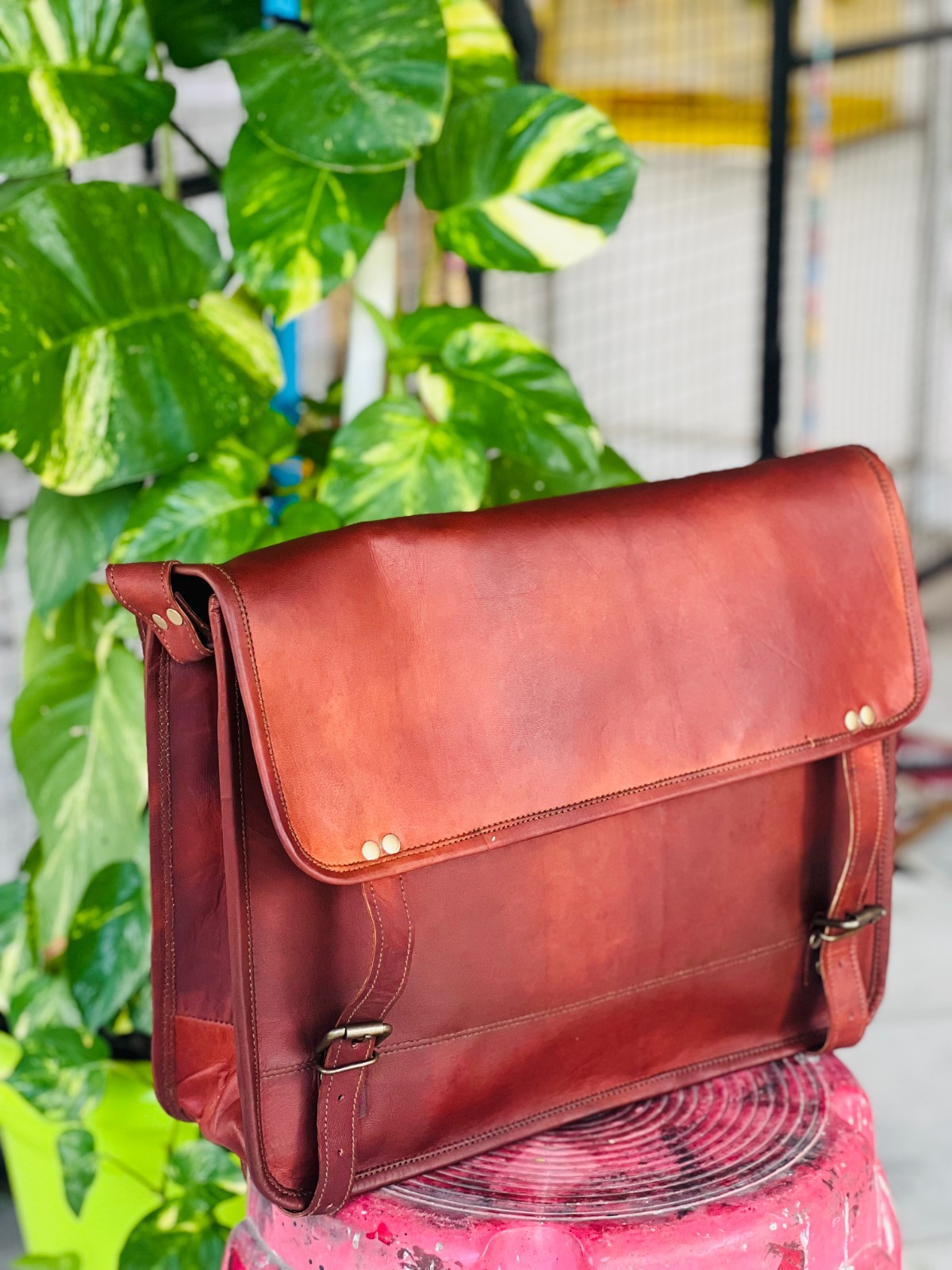 16″Secure Leather Bag for Men – Full Grain Leather Laptop Satchel Offic…