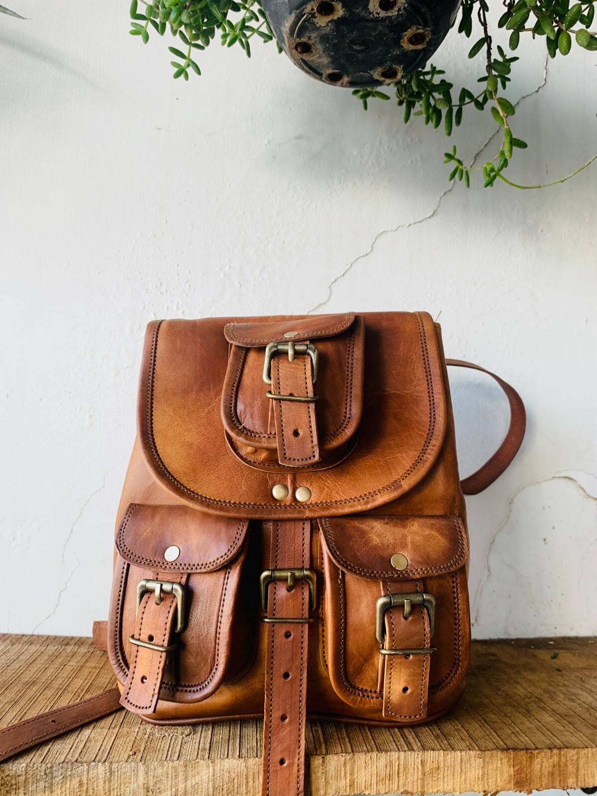 13″ New Large Genuine Leather Backpack Rucksack Travel Free Bag [7X9 inch ]