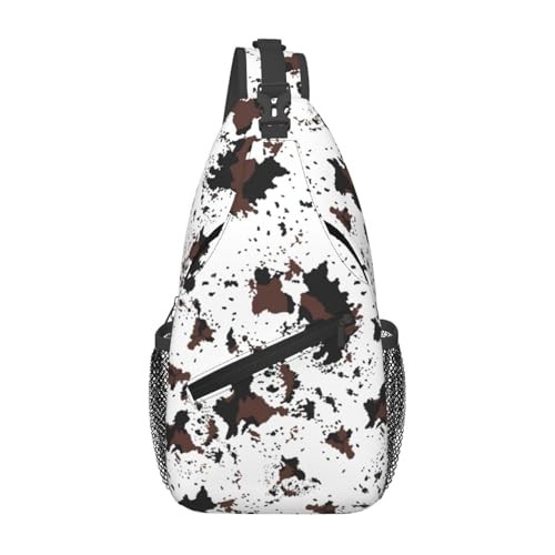 Brown Cow Print Crossbody Sling Bags Rustic Spotted Cow Fur Brown White Black
