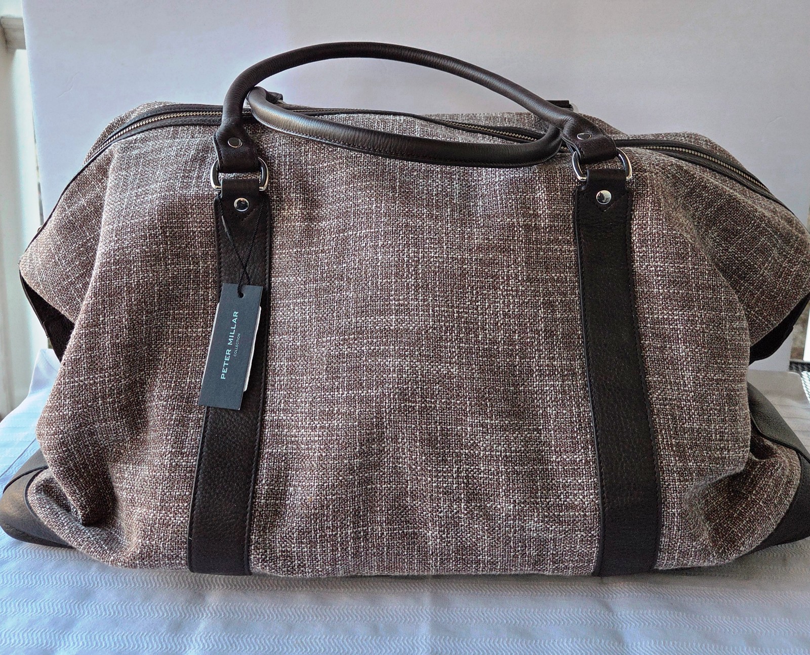 $898 Peter Millar Duffel Bag Leather and Cotton/Linen/Silk Blend – NEW