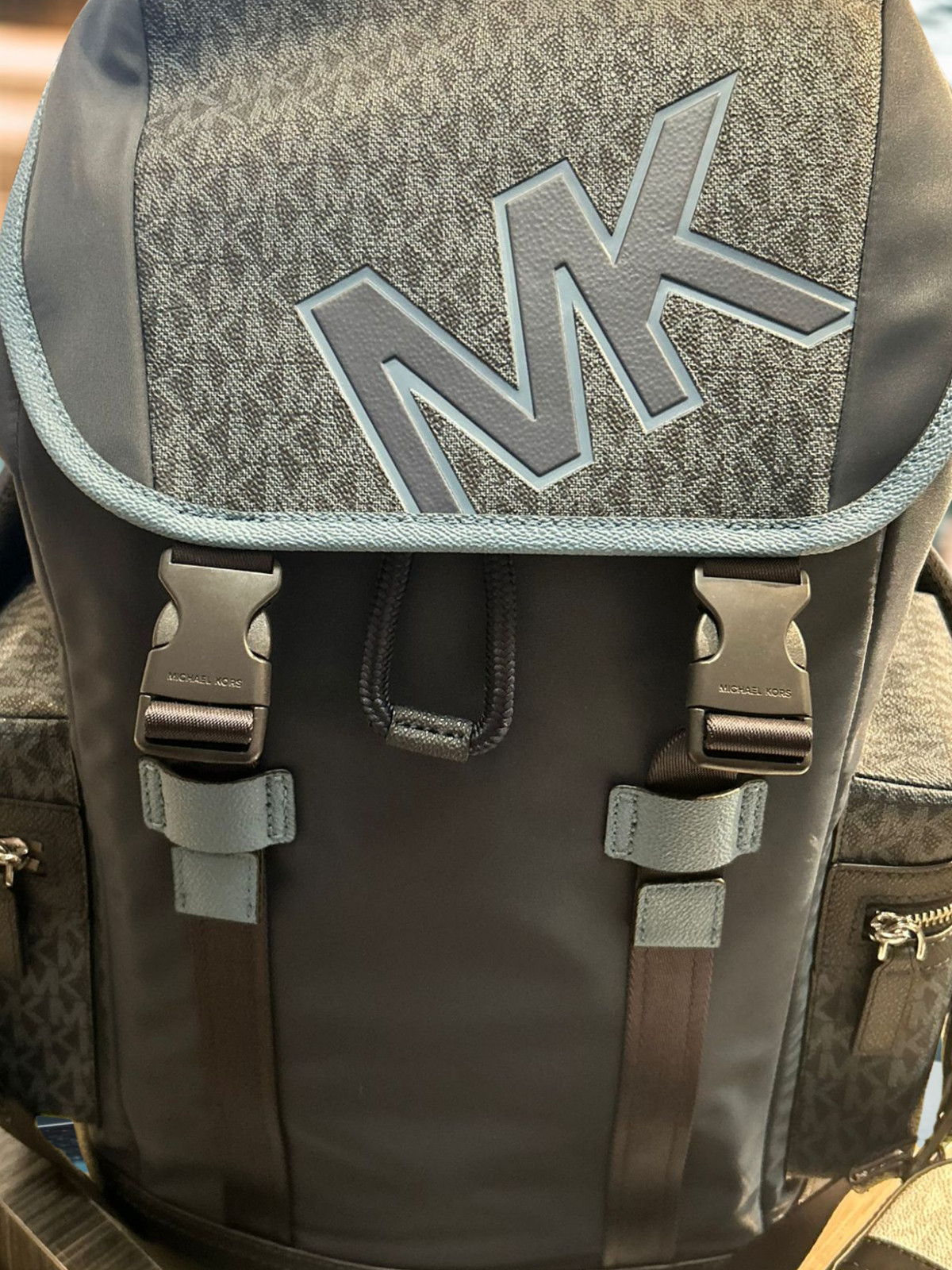 Michael Kors Cooper Men Signature Logo & Nylon Large Pocket Travel Backpack Bag