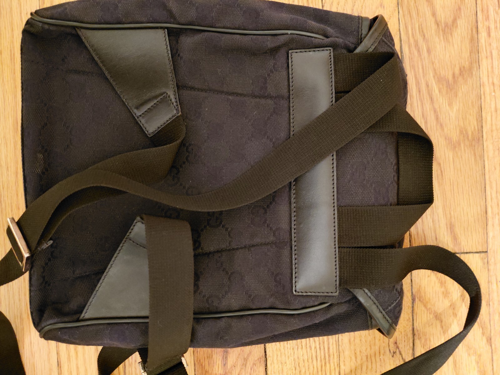 Vintage Gucci Black Monogram Backpack Adjustable Strap Inner Pockets