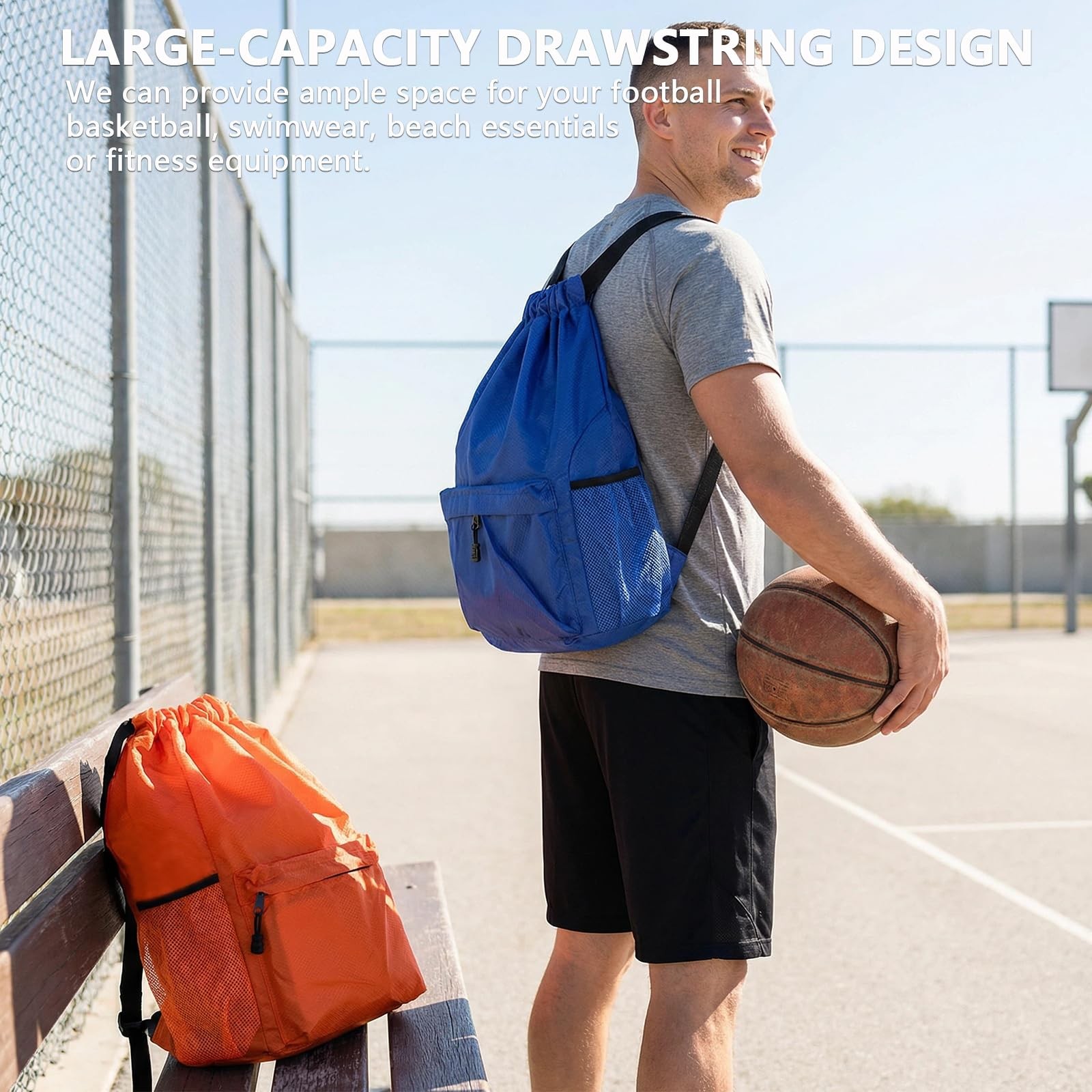 Drawstring Backpack 2 Pack, Water-Resistant Gym Bag with Water Bottle Pocket …