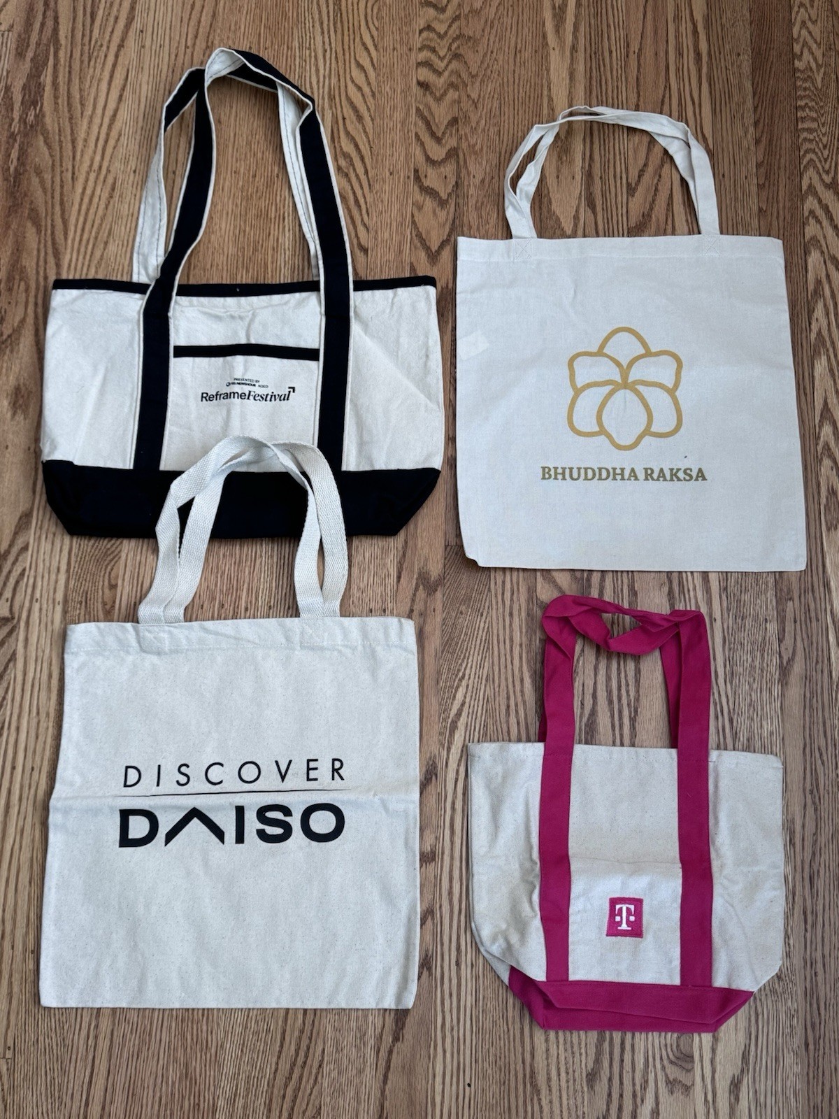 Logo Canvas Bags – KQED, Buddha Raksa, Daiso & T-Mobile 4 Set NEW