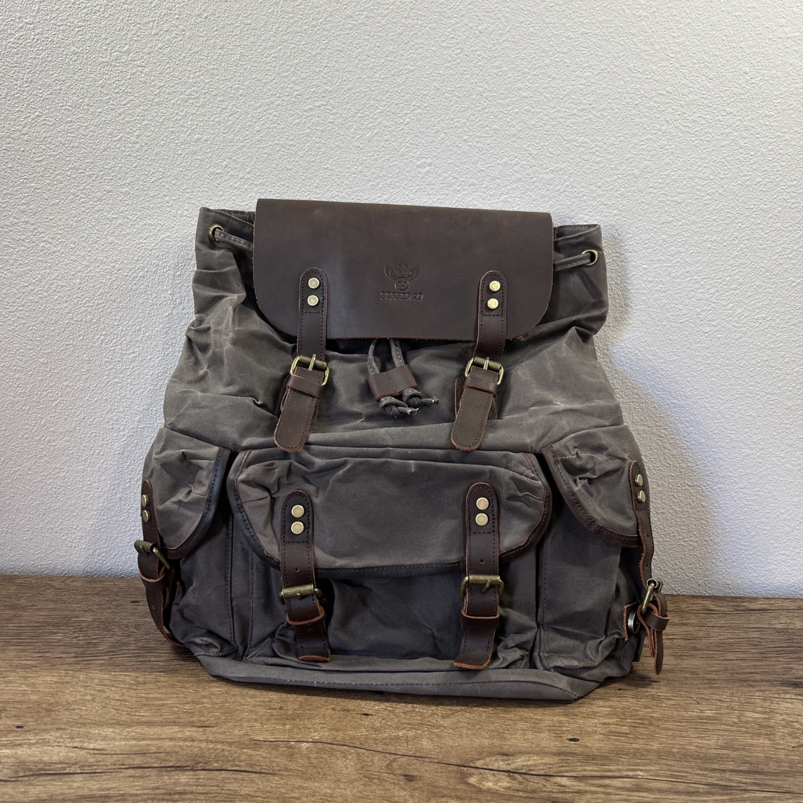 Men Women Unisex Travel Leather Waxed Canvas Backpack – BUNKER 27 (NEW)