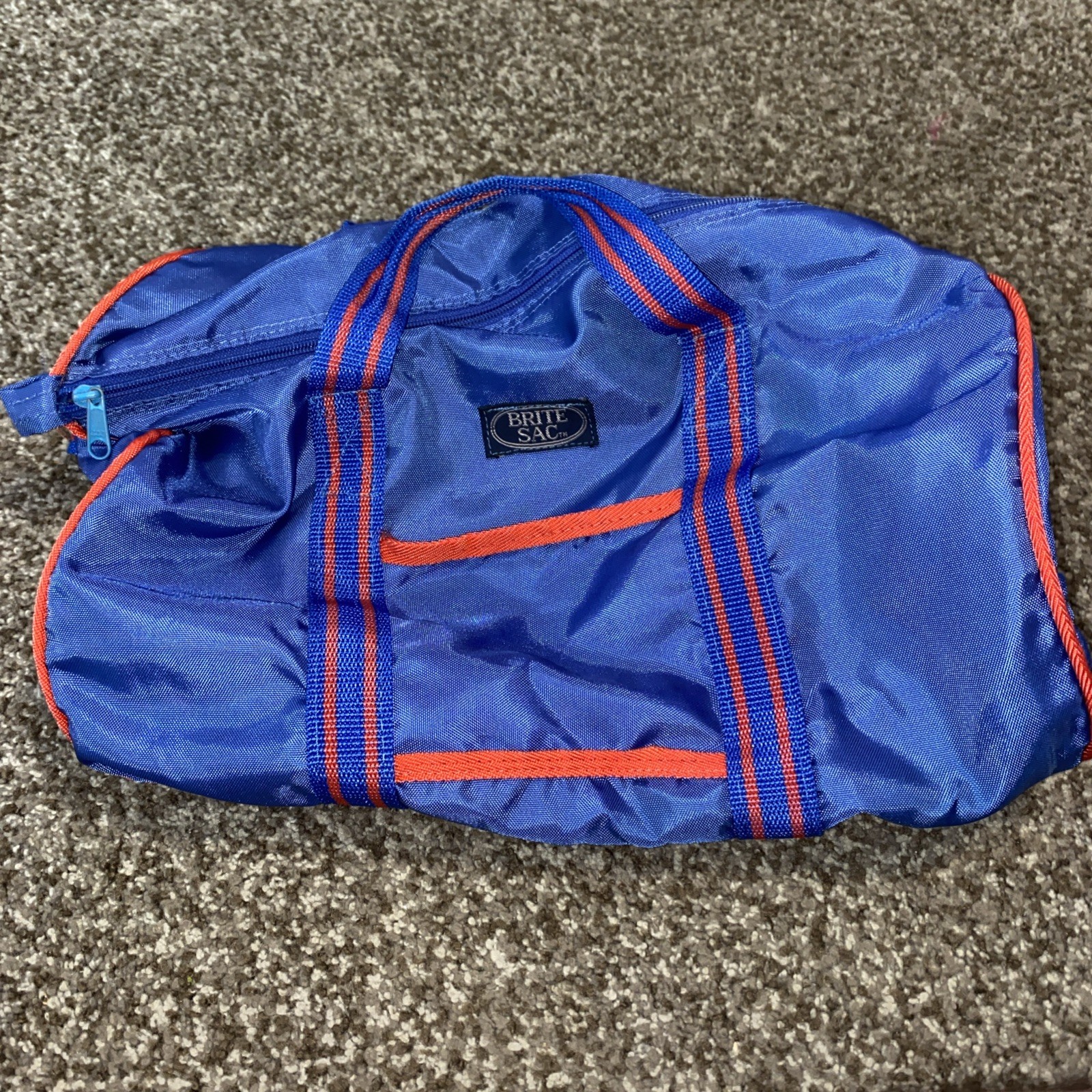Vintage 70s 80s BRITE SAC Blue Red Small Duffle Gear Bag RARE BRAND 14″