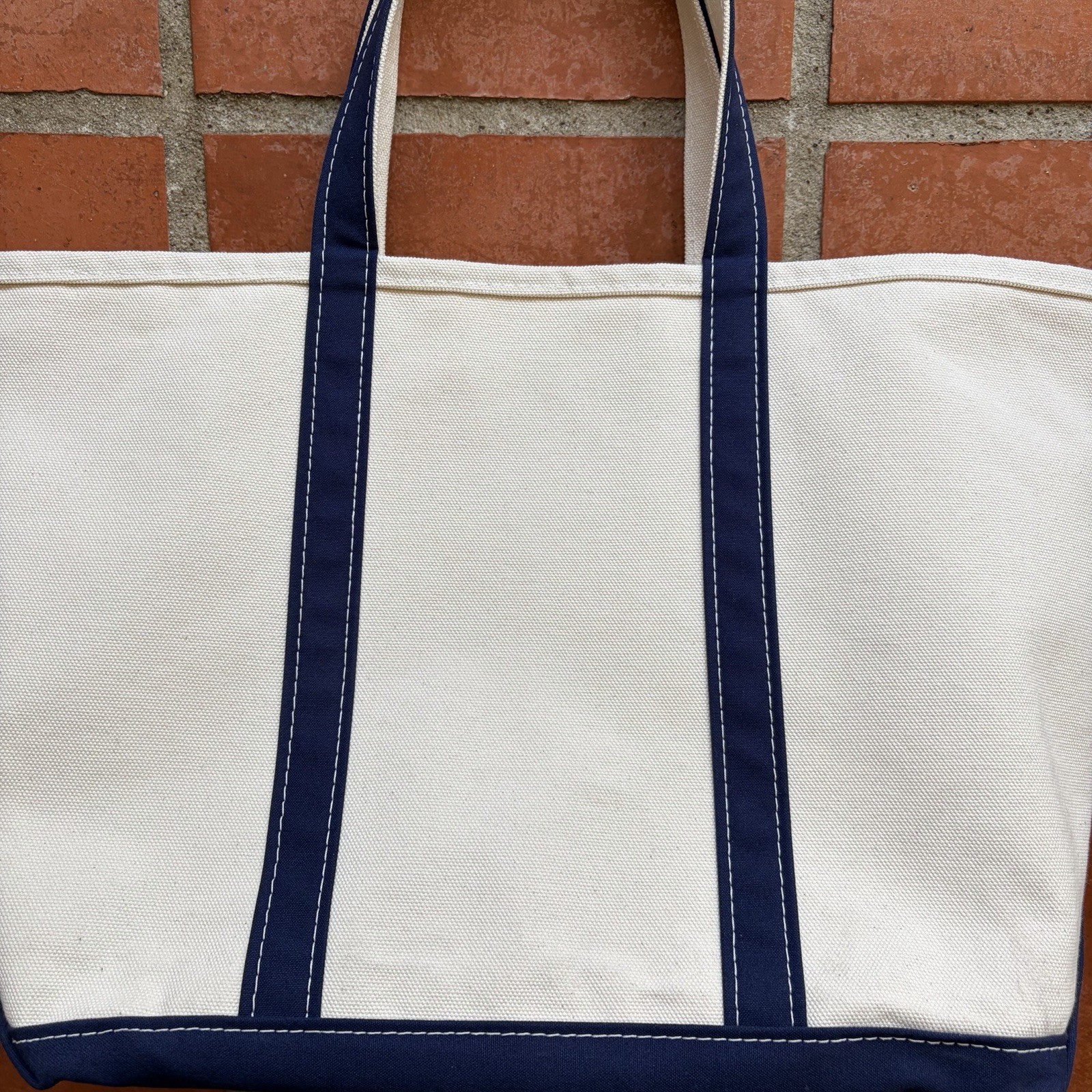 VTG LL Bean Classic Canvas Extra Large BOAT AND TOTE Bag Navy Blue & Ivory USA