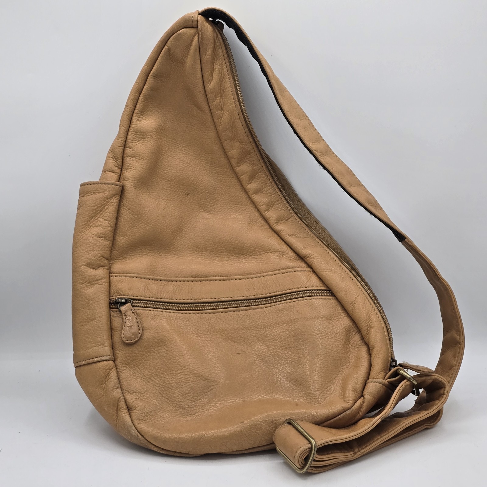 Ameribag 17″ Unisex Tan Leather Crossbody Sling Healthy Back Pack *Read Desc*