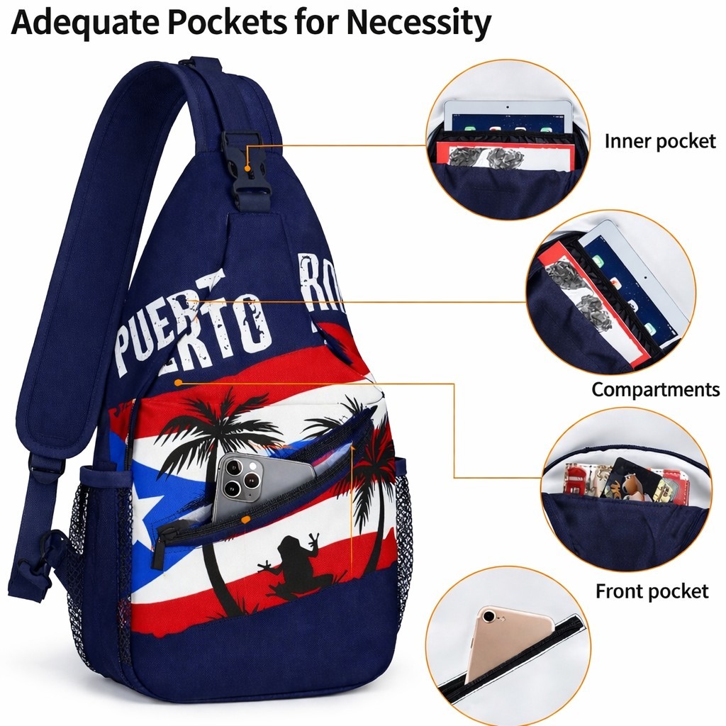 Puerto Rican Flag Rico Sling Bag Crossbody Chest Shoulder Bag Palm Trees