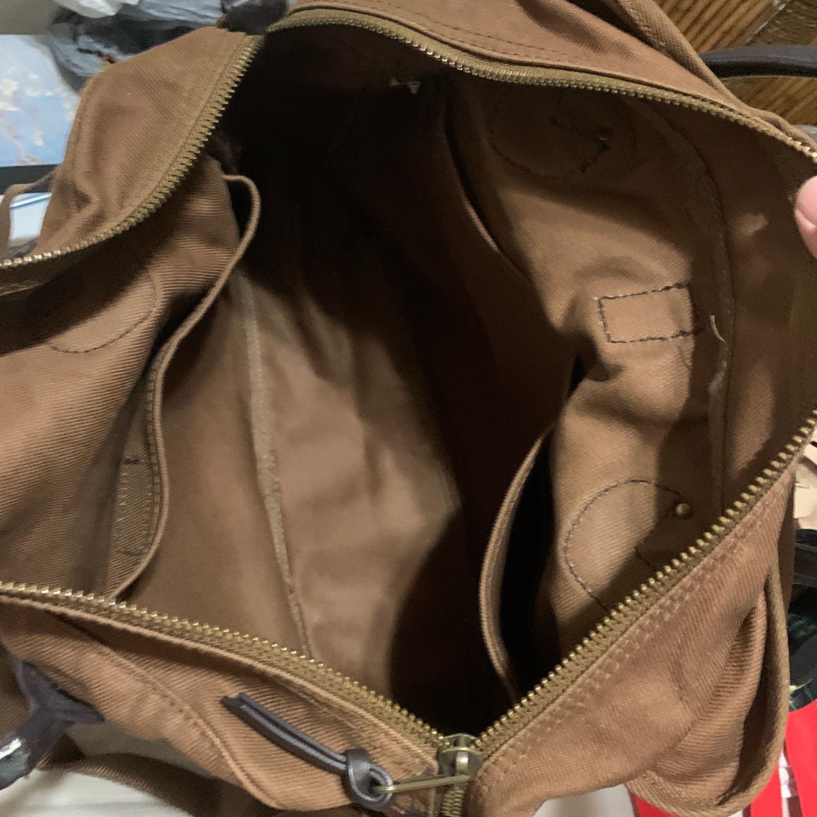 J. Crew Brown Canvas Messenger Bag Leather Trim Crossbody Satchel RN77388 Faw