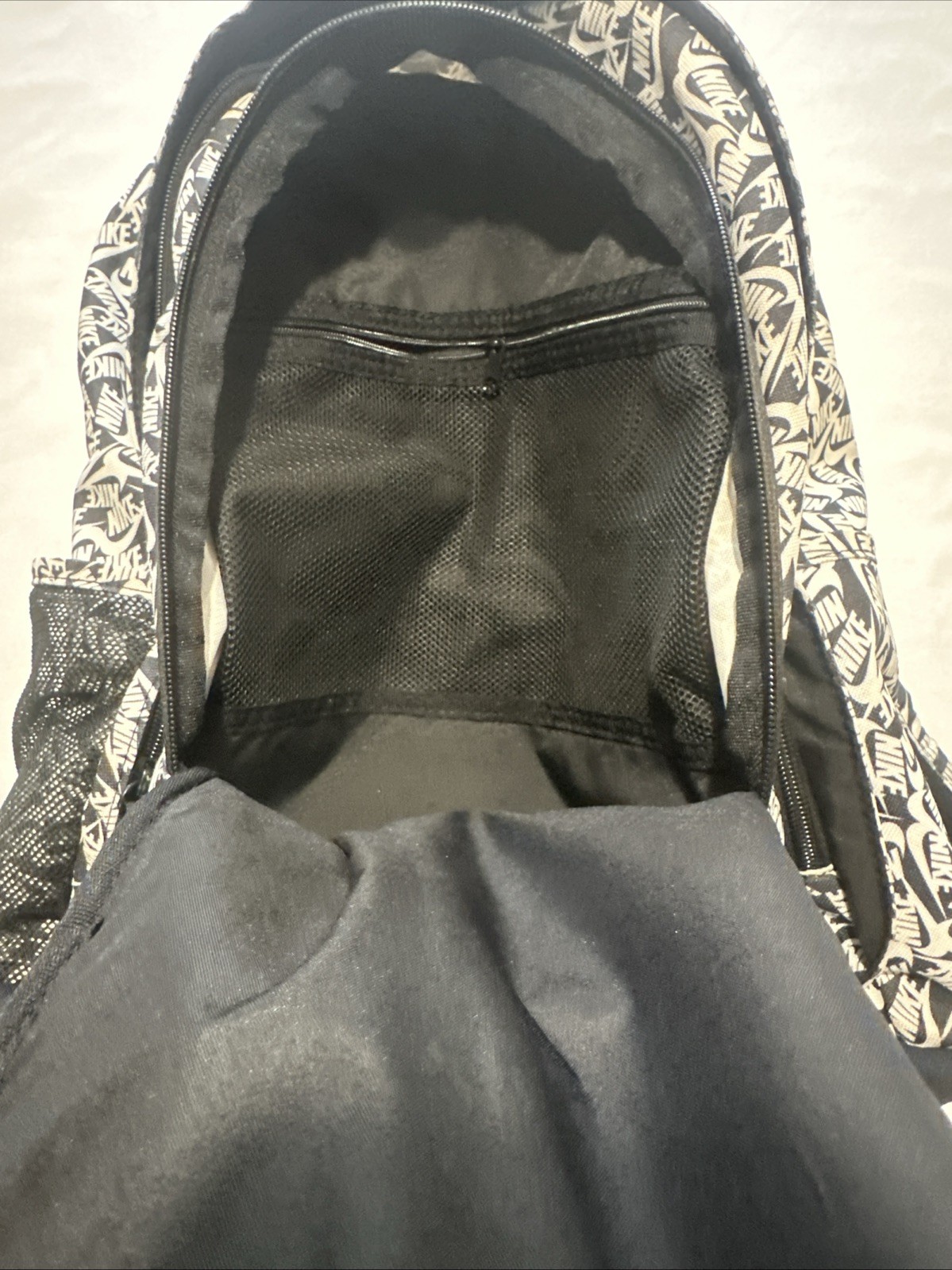 Nike Backpack Black White AOP Allover Big Logo Swoosh – SEE DESCRIPTION
