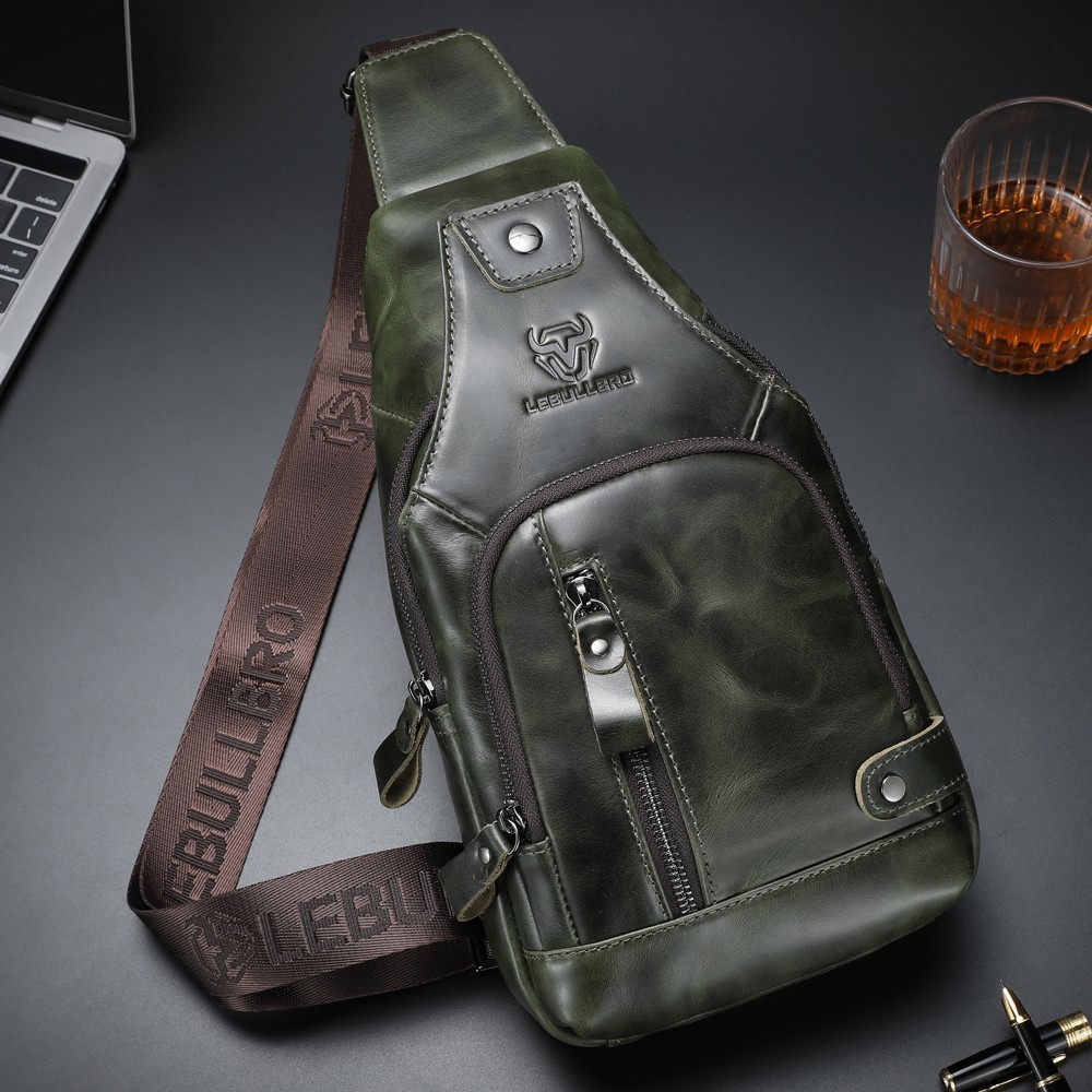 LEBULLBRO Men’s Genuine Leather Chest Bag Sling Backpack Crossbody Shoulder Bag