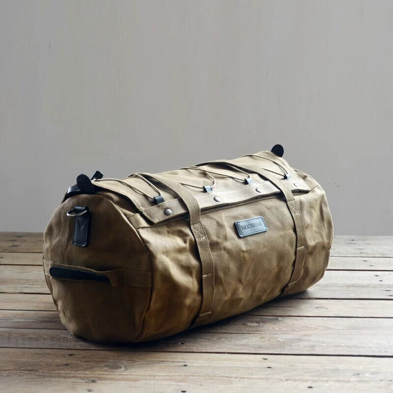 Mens Retro Oil Wax Canvas Waterproof Travel Bag Handbag Motorcycle Rear Seat Bag