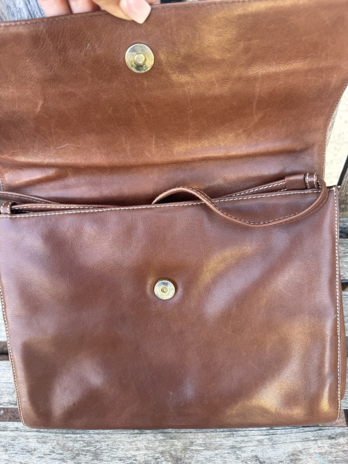 Susan Gail Brown Button Closure messenger bag purse crossbody Spain leather