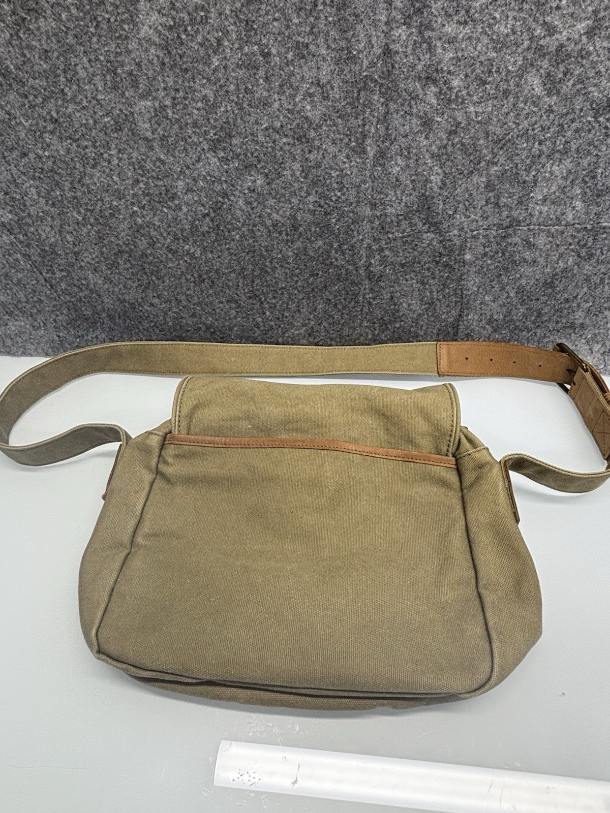 LL Bean VTG Canvas Messenger Flap Field Bag Brown Leather Trim Crossbody