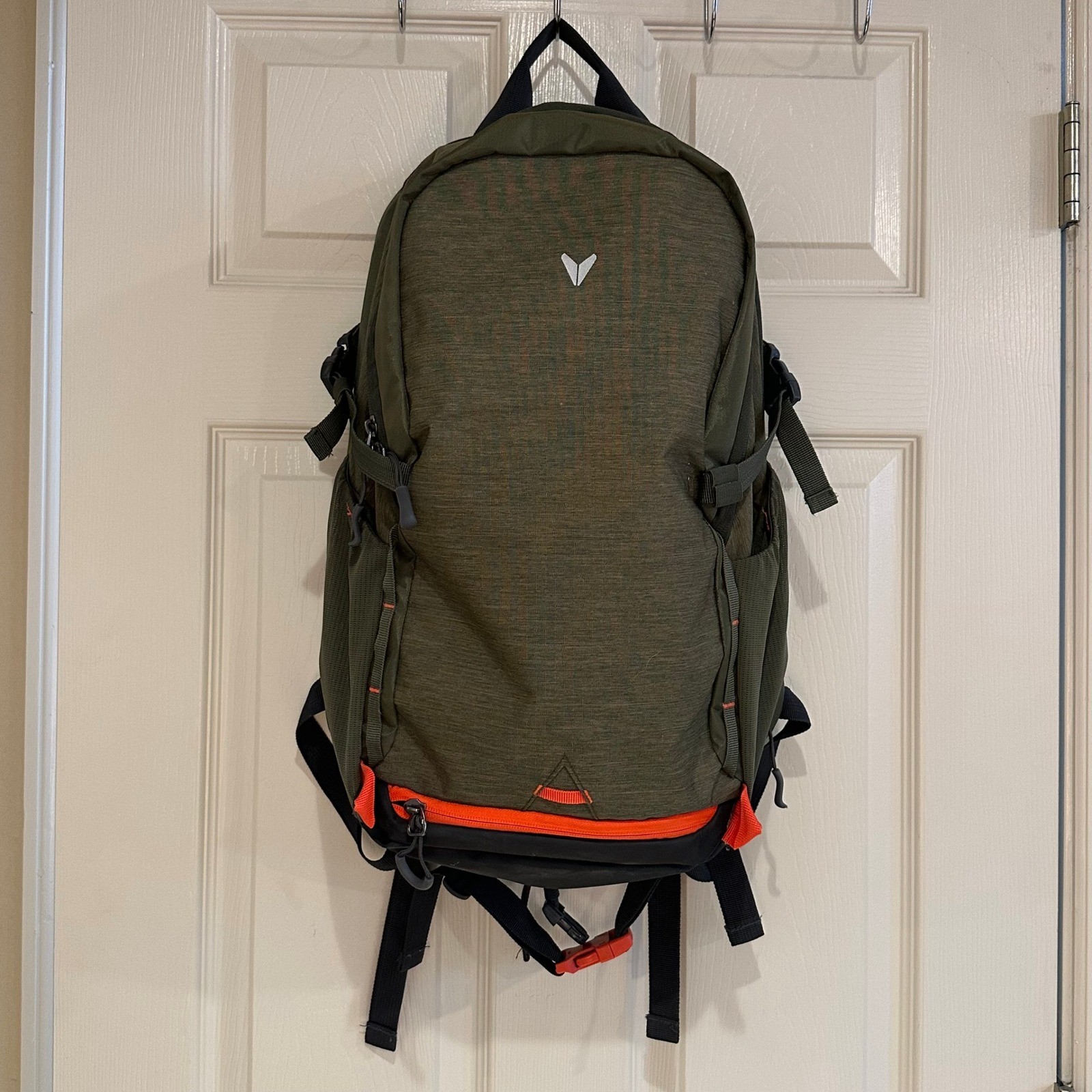 Bondka Backpack Olive Green Orange Trim Hiking Travel Commuter Daypack 17in