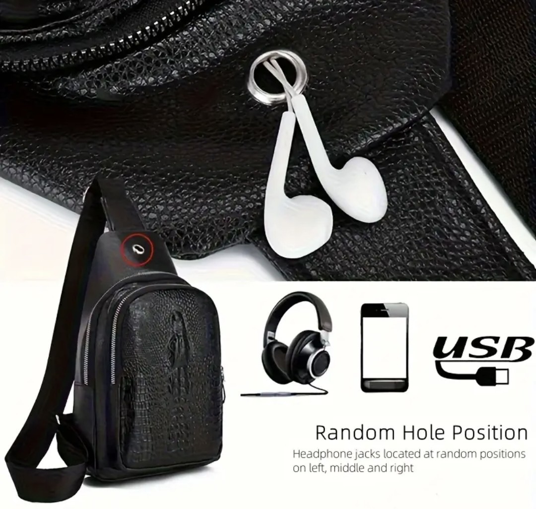 CHESTBAG-EARPHONE HOLE-crossbody bag-leather-travel bag-unisex bag-CROCODILE