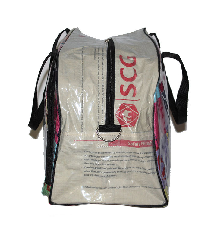 Fair Trade Patchwork Travel Bag Handmade in Cambodia from Cement and Fish Bags