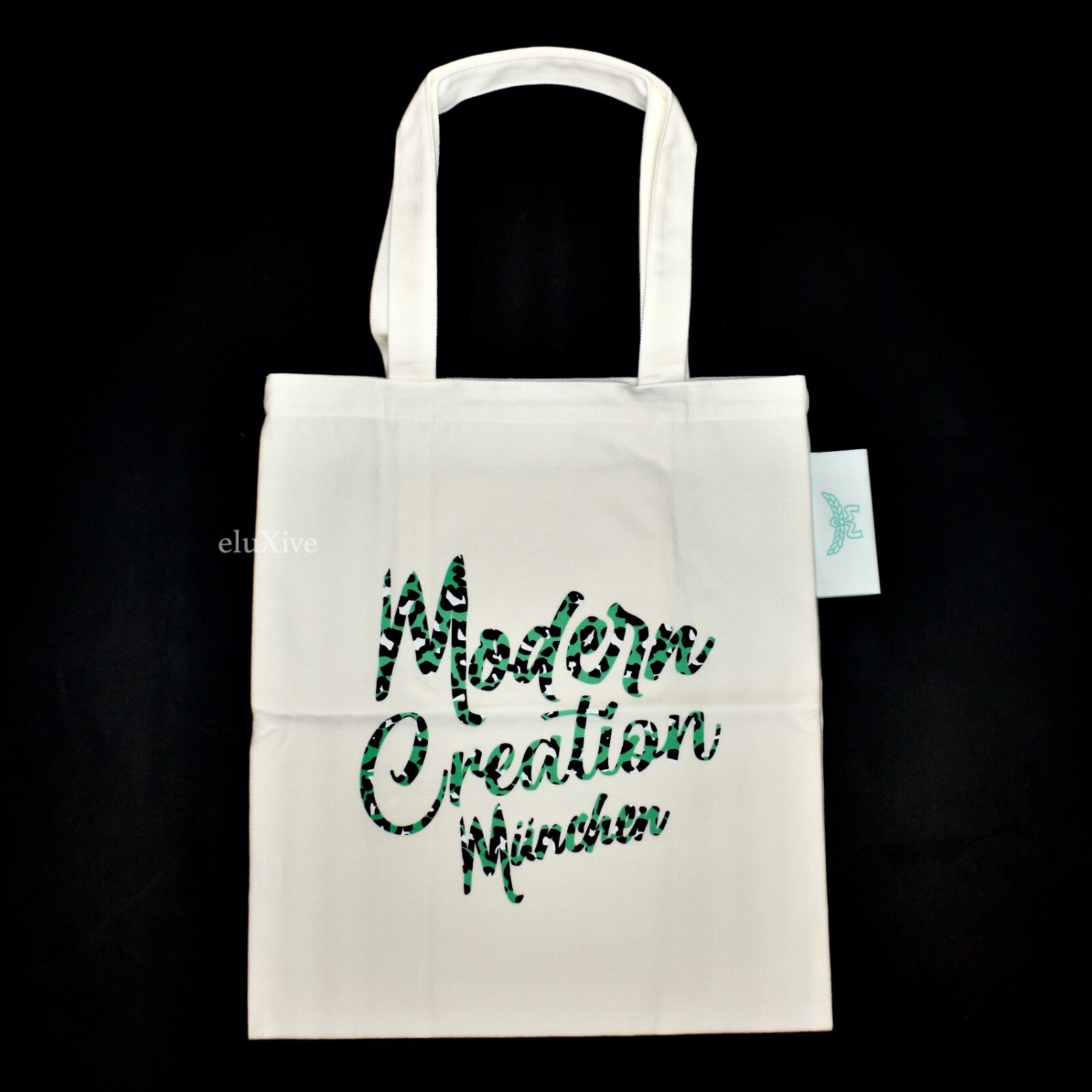 MCM Modern Creation Munchen Abstract Logo Print Canvas Tote Bag AUTHENTIC NWT