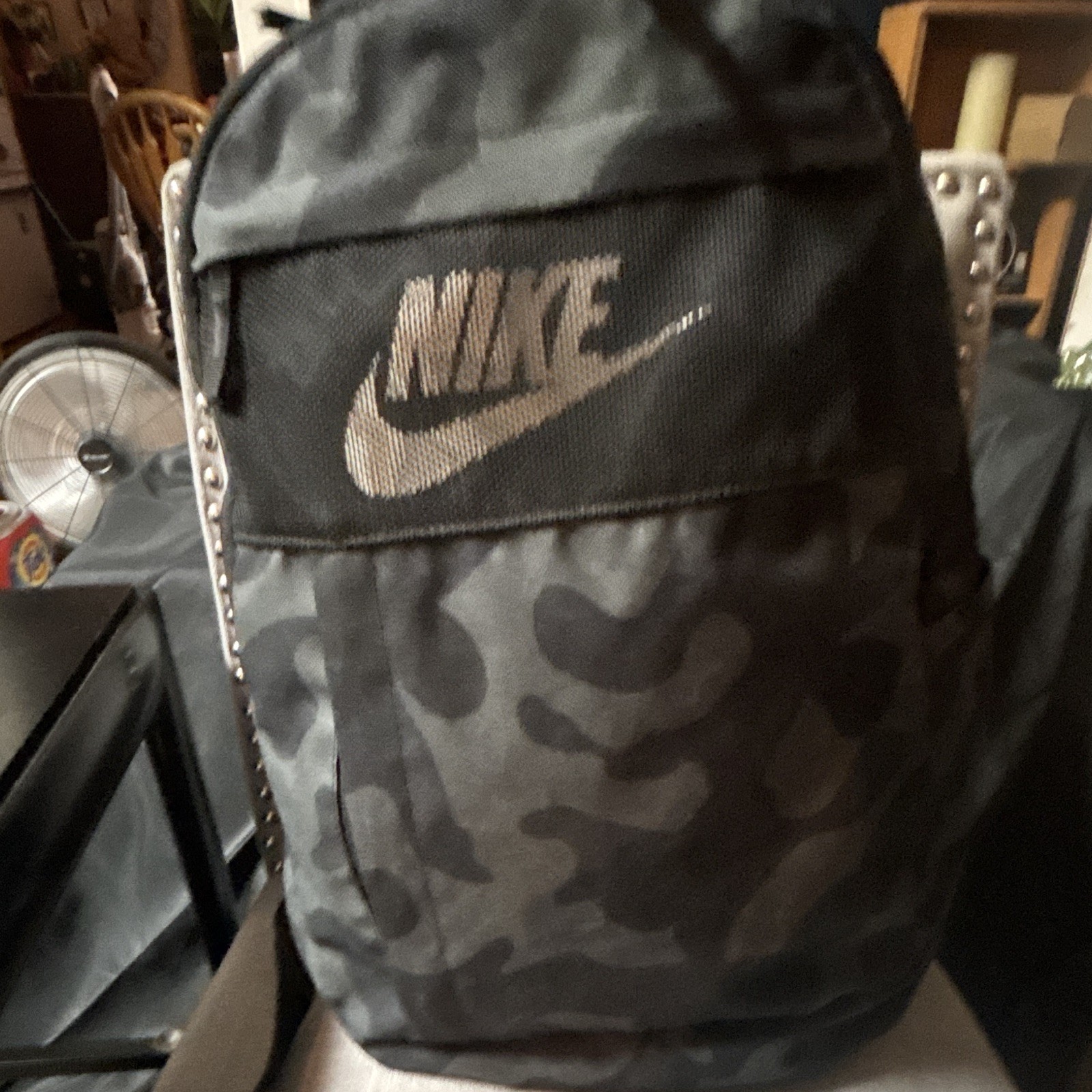 Nike Black/Gray Camouflage Backpack Zip, Medium, Adjustable Straps, Pockets