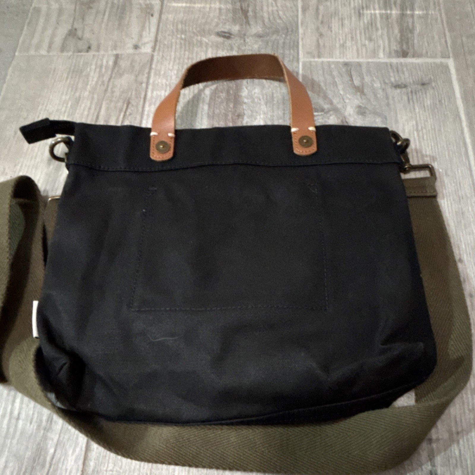 FEED Messenger Bag Black Brown Olive Leather Handles Adjustable Strap