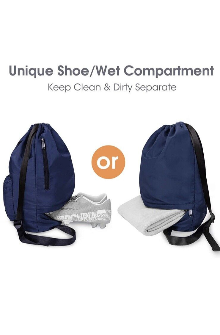 WANDF Drawstring Backpack with Shoe Pocket Gym Bag Water-Resistant String Sack