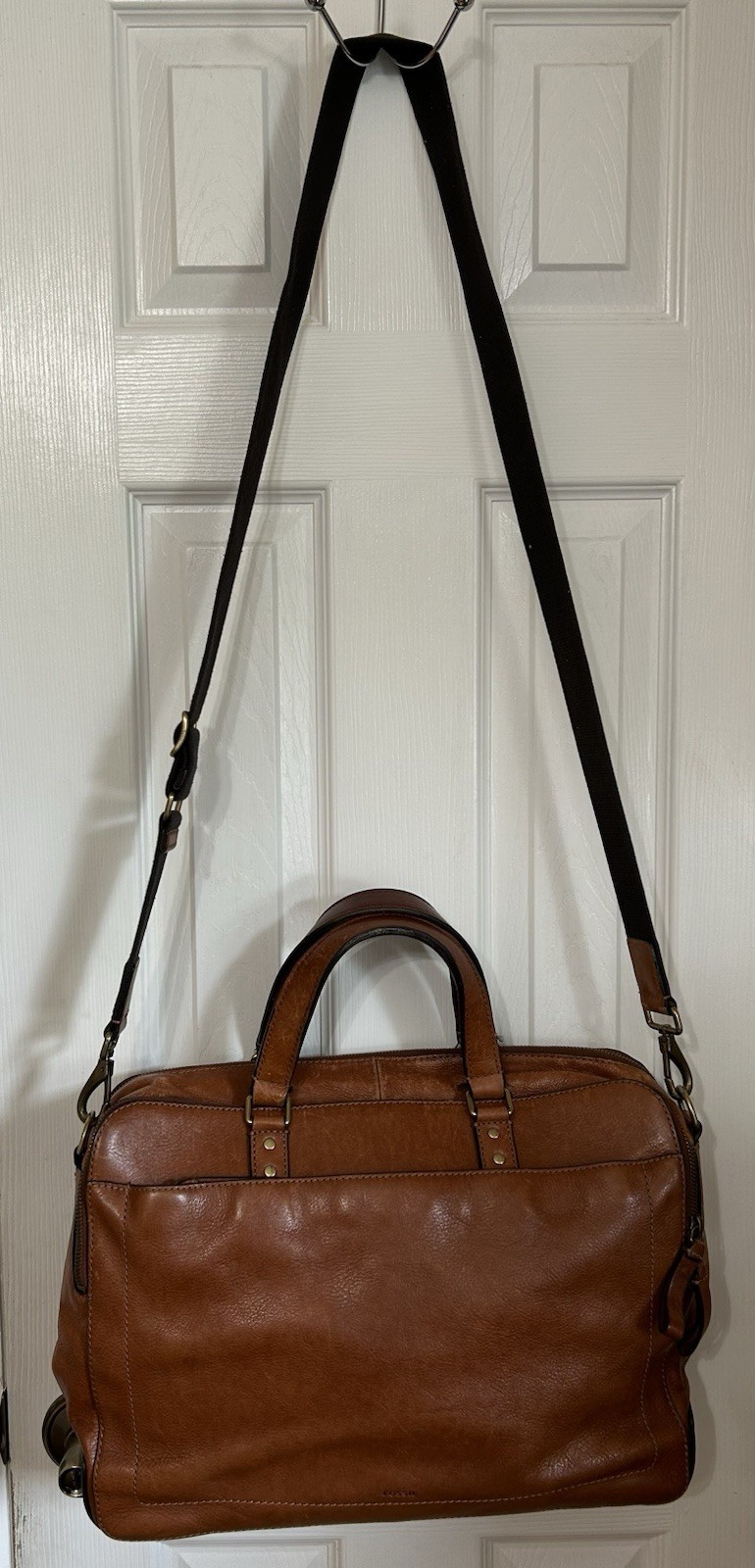 VTG Fossil Haskell Leather Briefcase Messenger Bag Cognac