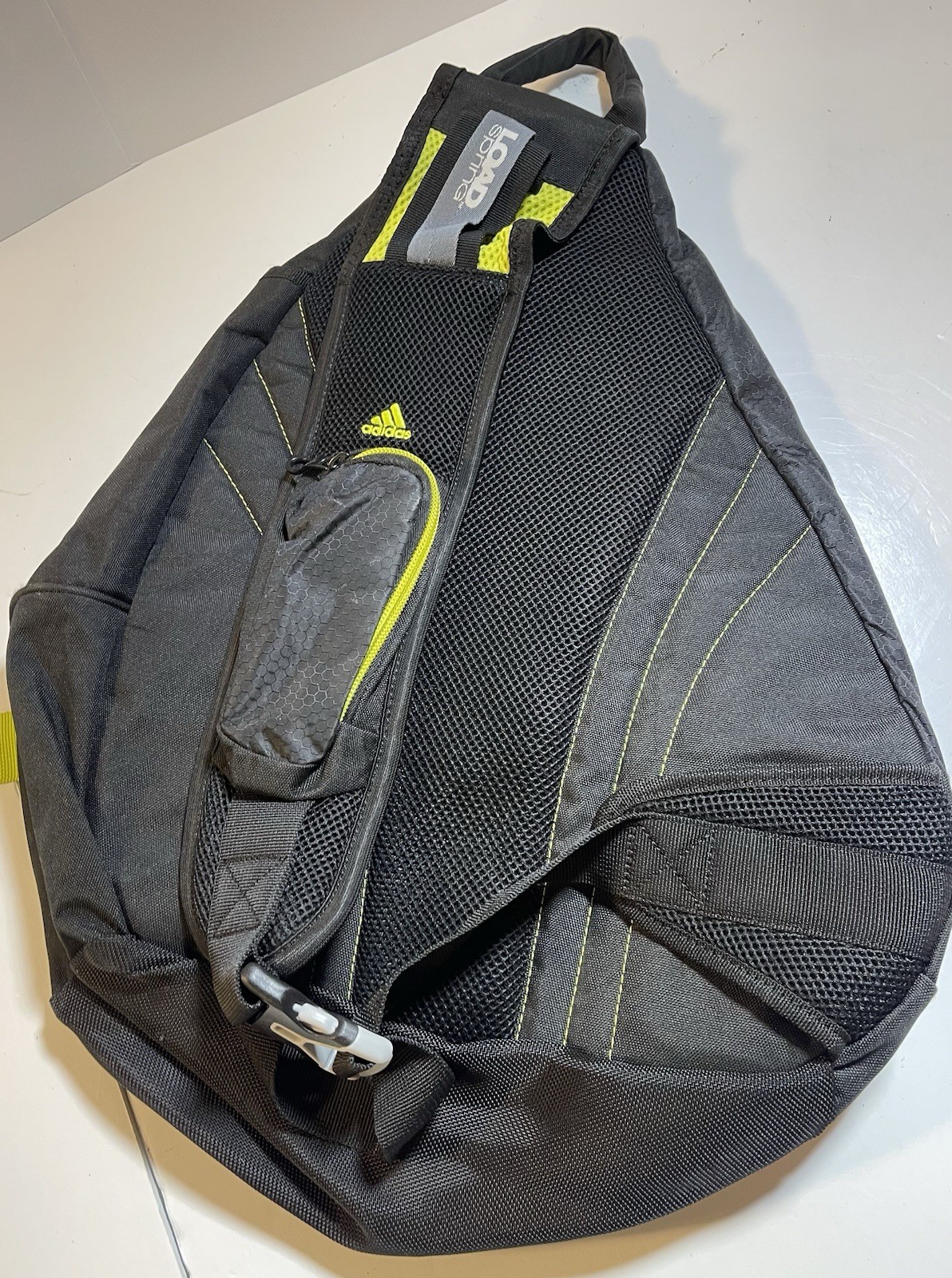 Adidas Sling Backpack Black Safety Green Crossbody 3 Pocket Shoulder Strap 16×20