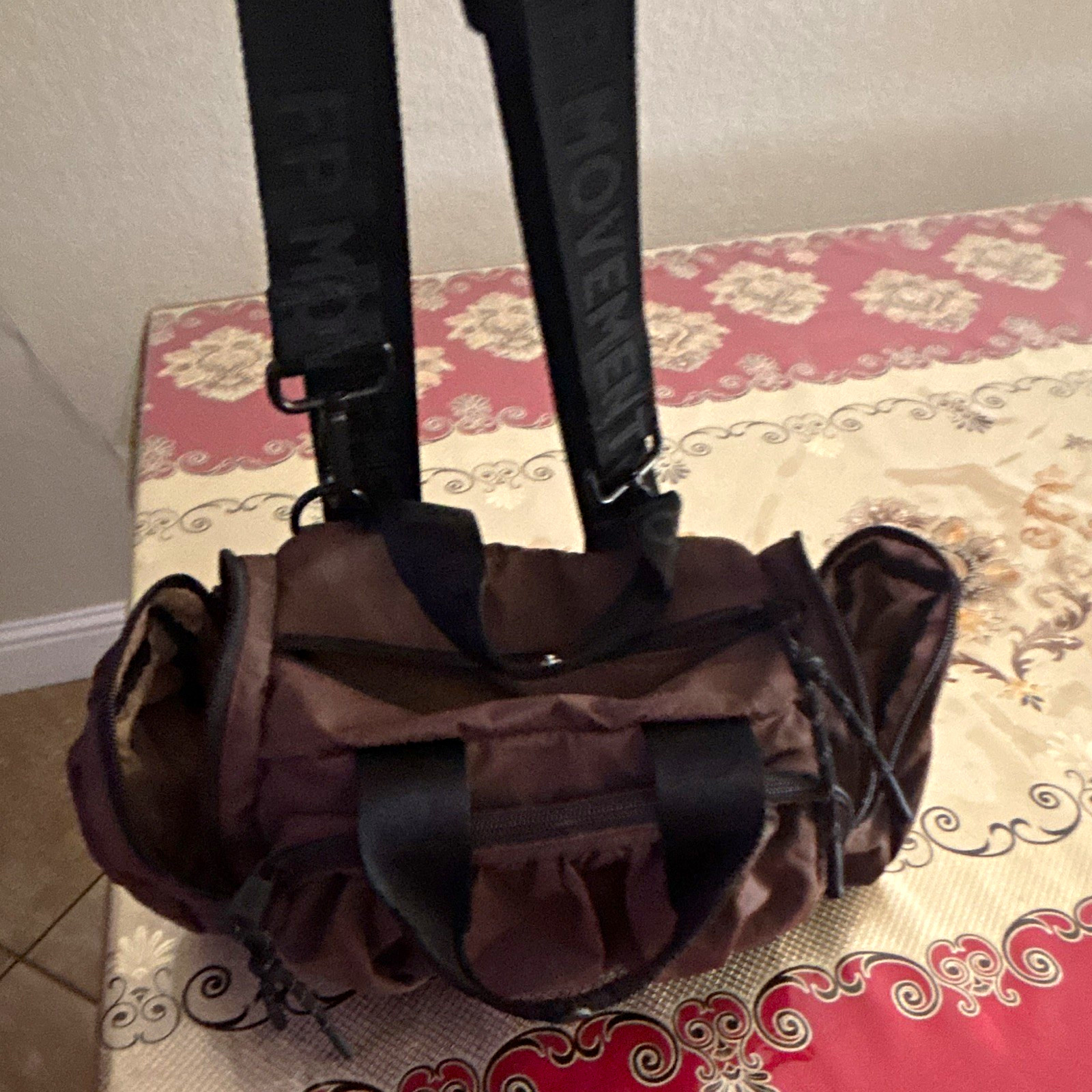Men’s Brown & Black Duffle Bag Zip Closure Shoulder Strap Outer Pockets