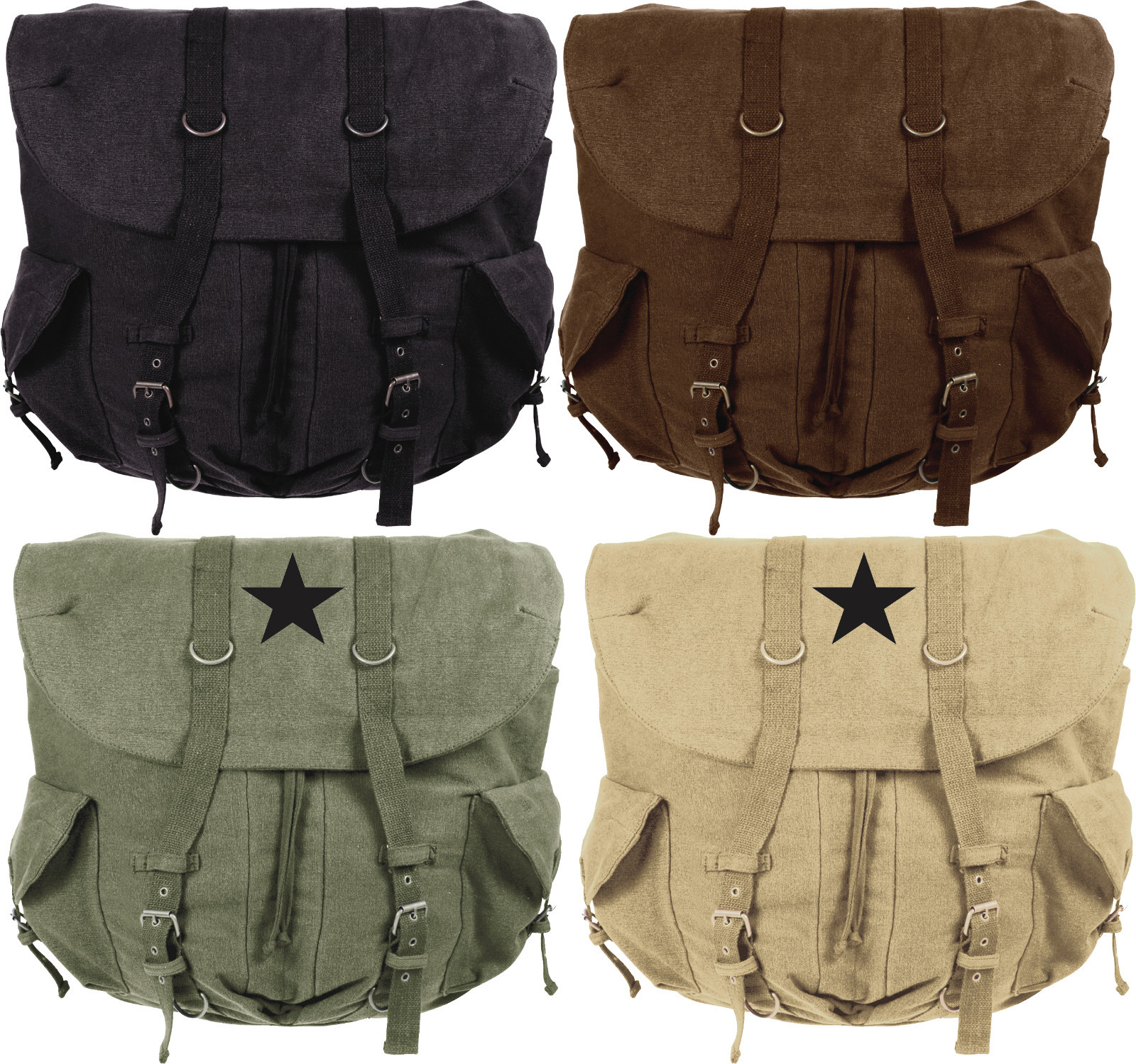 Weekender Backpack Large Vintage Canvas Military School Front Strap Bag