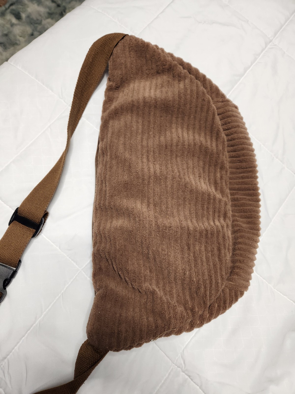 Brown XL Corduroy Fanny Pack /Sling Crossbody Zip Closure Adjustable Strap