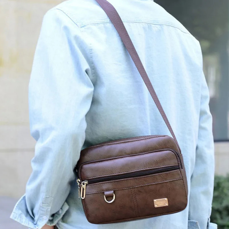 Men’S PU Leather Crossbody Shoulder Bags High Quality Tote Fashion Business Man