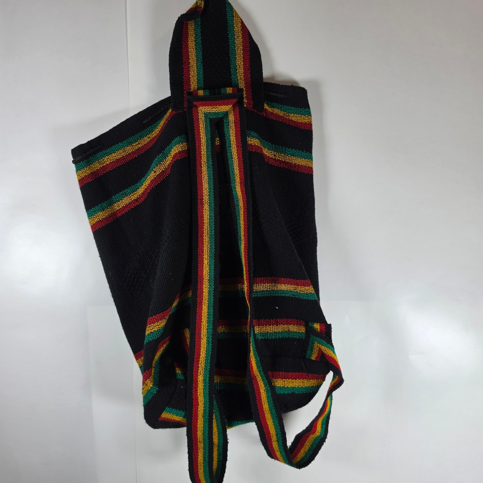 Bob Marley Rasta Striped Woven Backpack Black Red Yellow Green Festival Bag