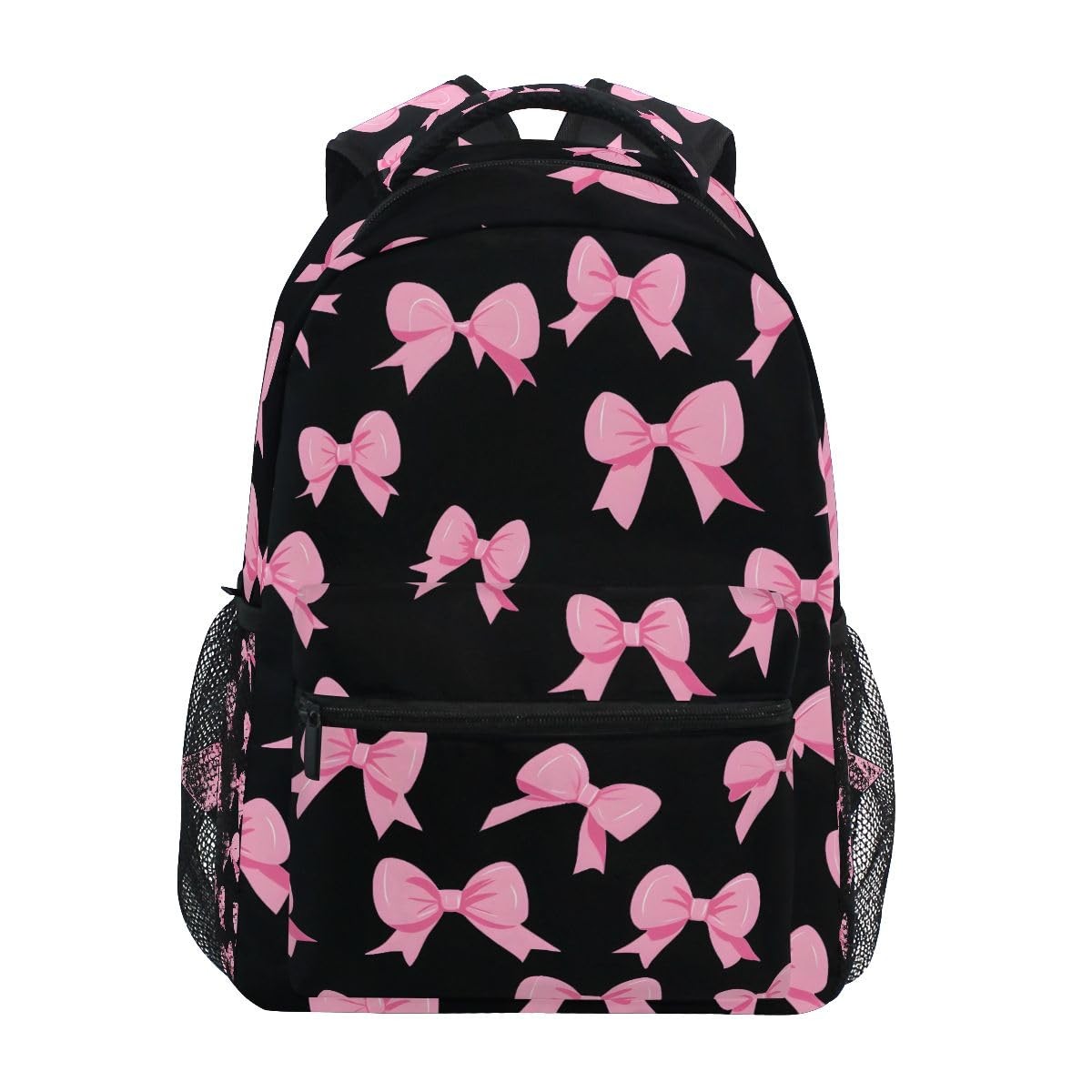 Pink Bow Black Backpack Laptop Bookbag Casual Daypack For School Travel Work