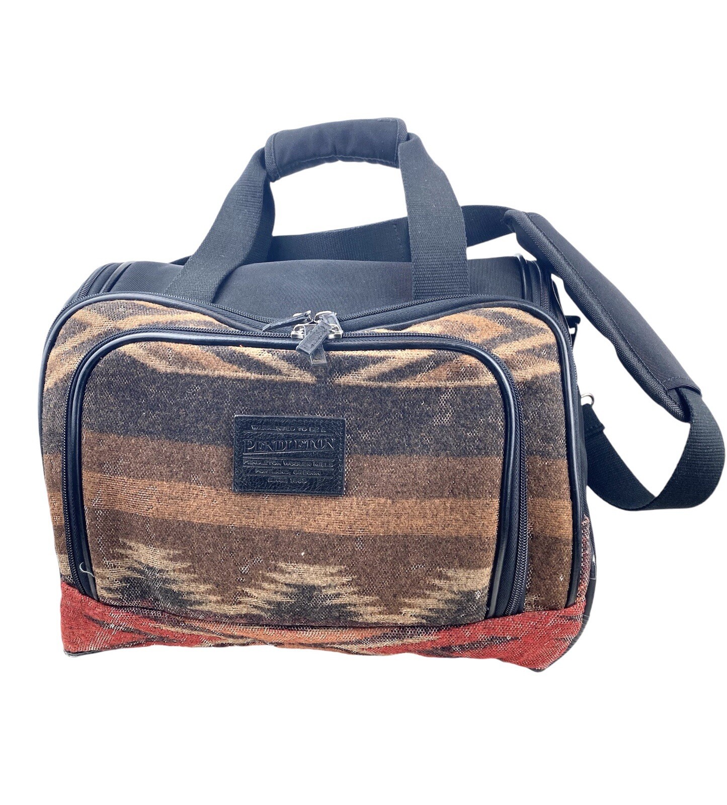 Pendleton Southwestern Aztec Wool Blanket Weekender Messenger Duffle Bag Brown