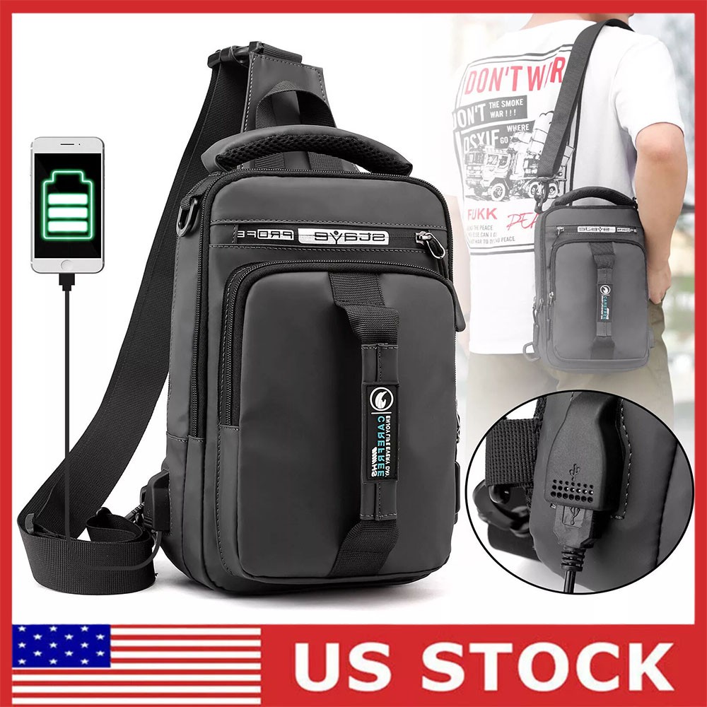 USB port anti-theft chest shoulder messenger backpack men’s sling crossbody bag