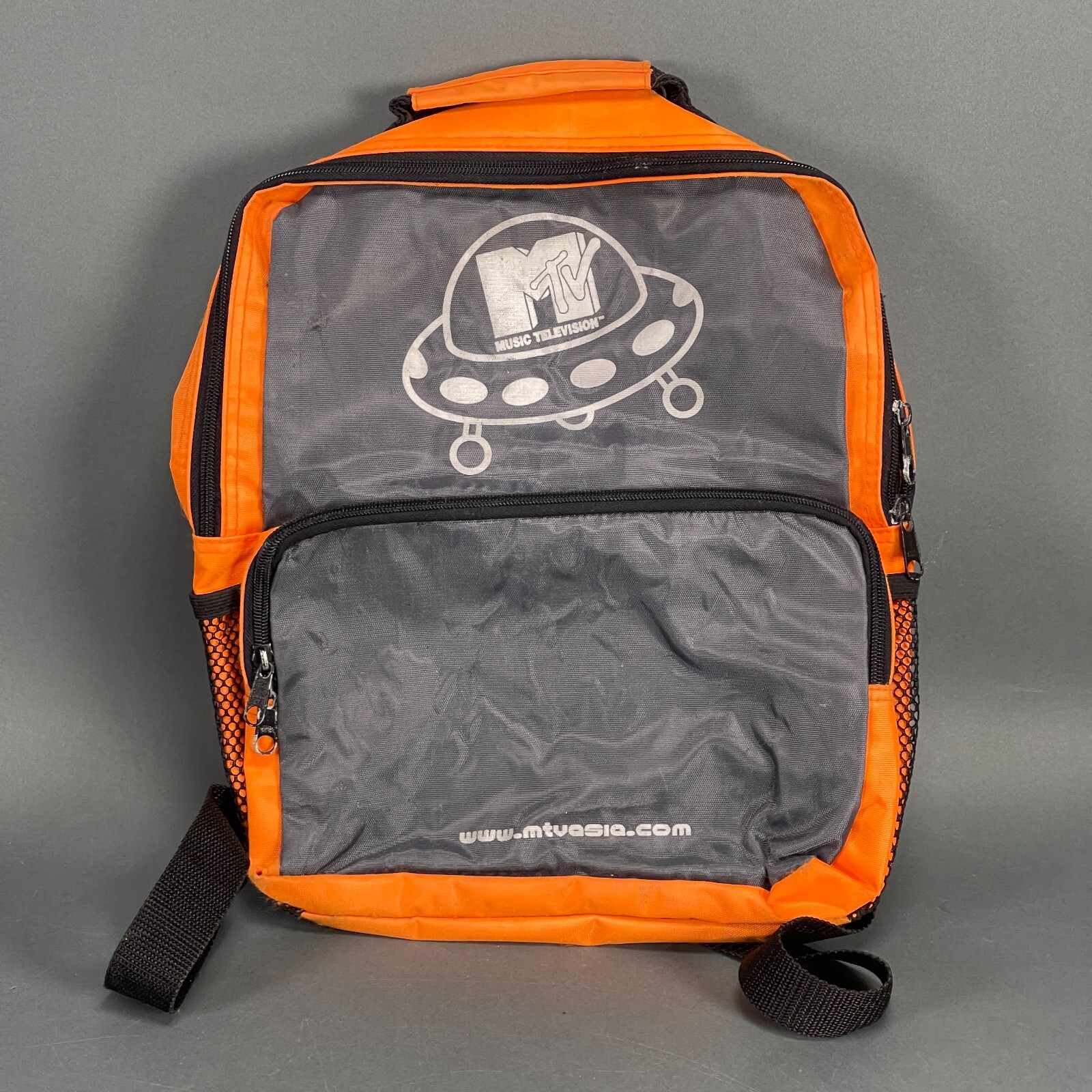 Vintage Super Rare 90s 00s Aughts MTV Asia UFO Logo Orange Zippered Backpack
