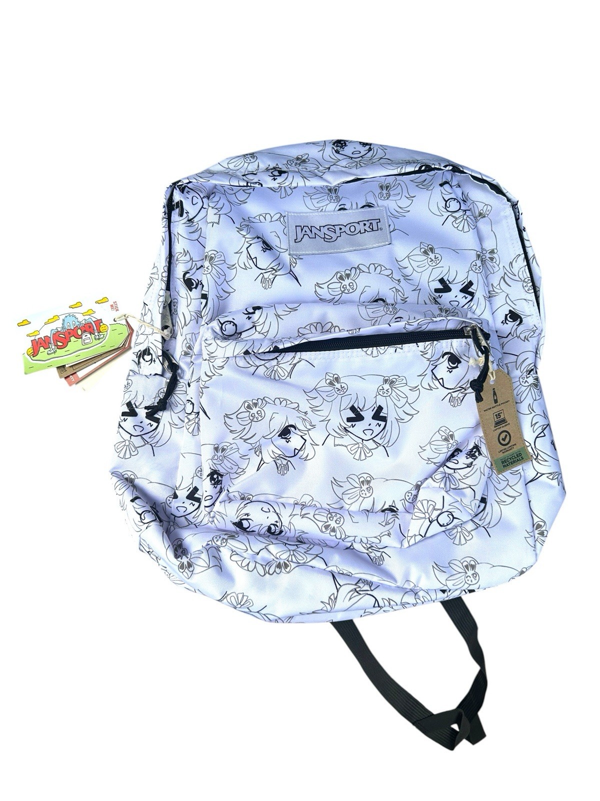 JanSport Backpack White Black Gray 16.5” Laptop Bag Manga Moon NWT School Work