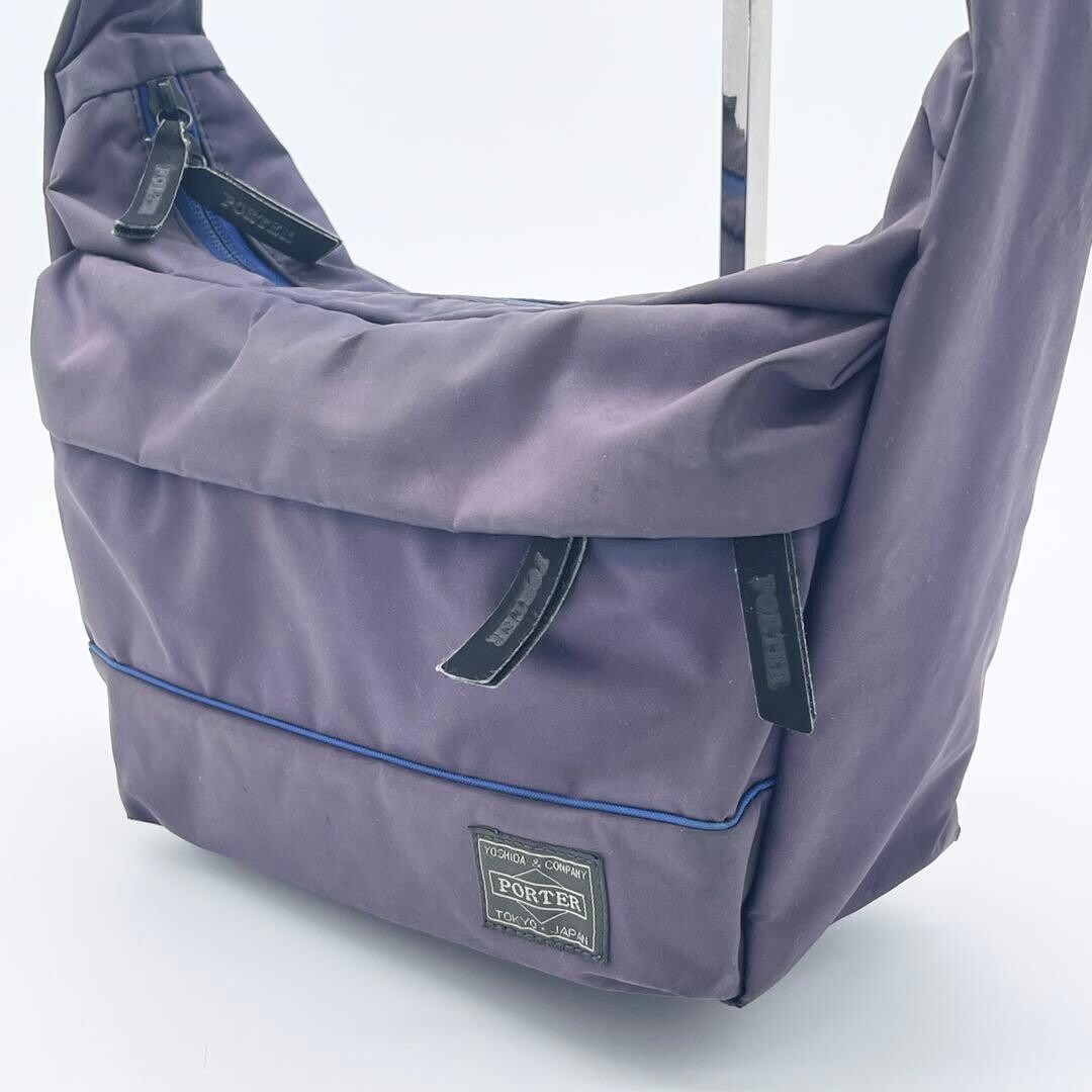 PORTER Nylon Shoulder Bag Navy Gray Blue Bicolor Vintage Authentic Made in JAPAN