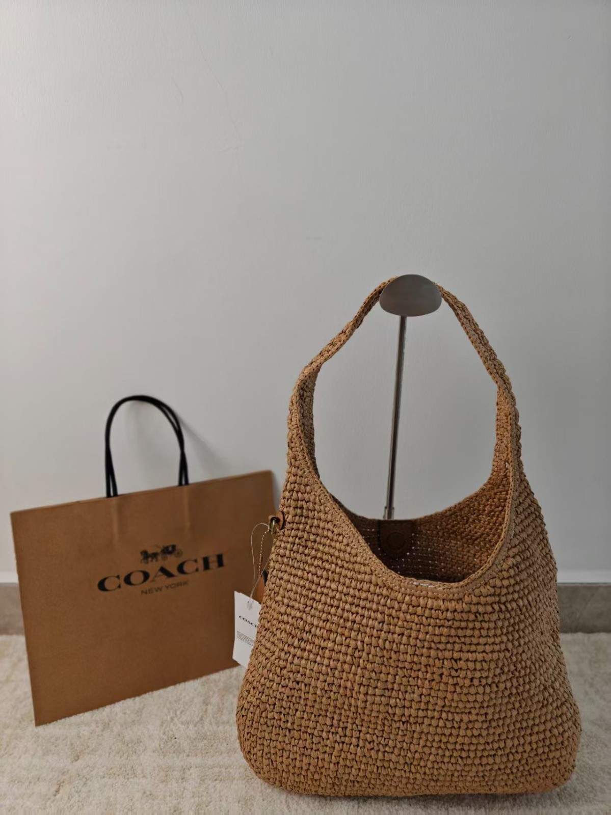 COACH CAL97 Brooklyn Small Straw Shoulder Bag 28 Beige Outlet NEW