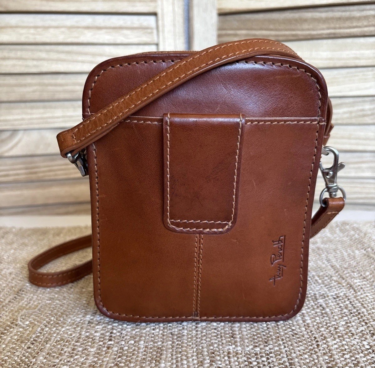 VTG GREEN by TONY PEROTTI-Brown Italian Leather Cossbody/Belt Bag Zip Pockets